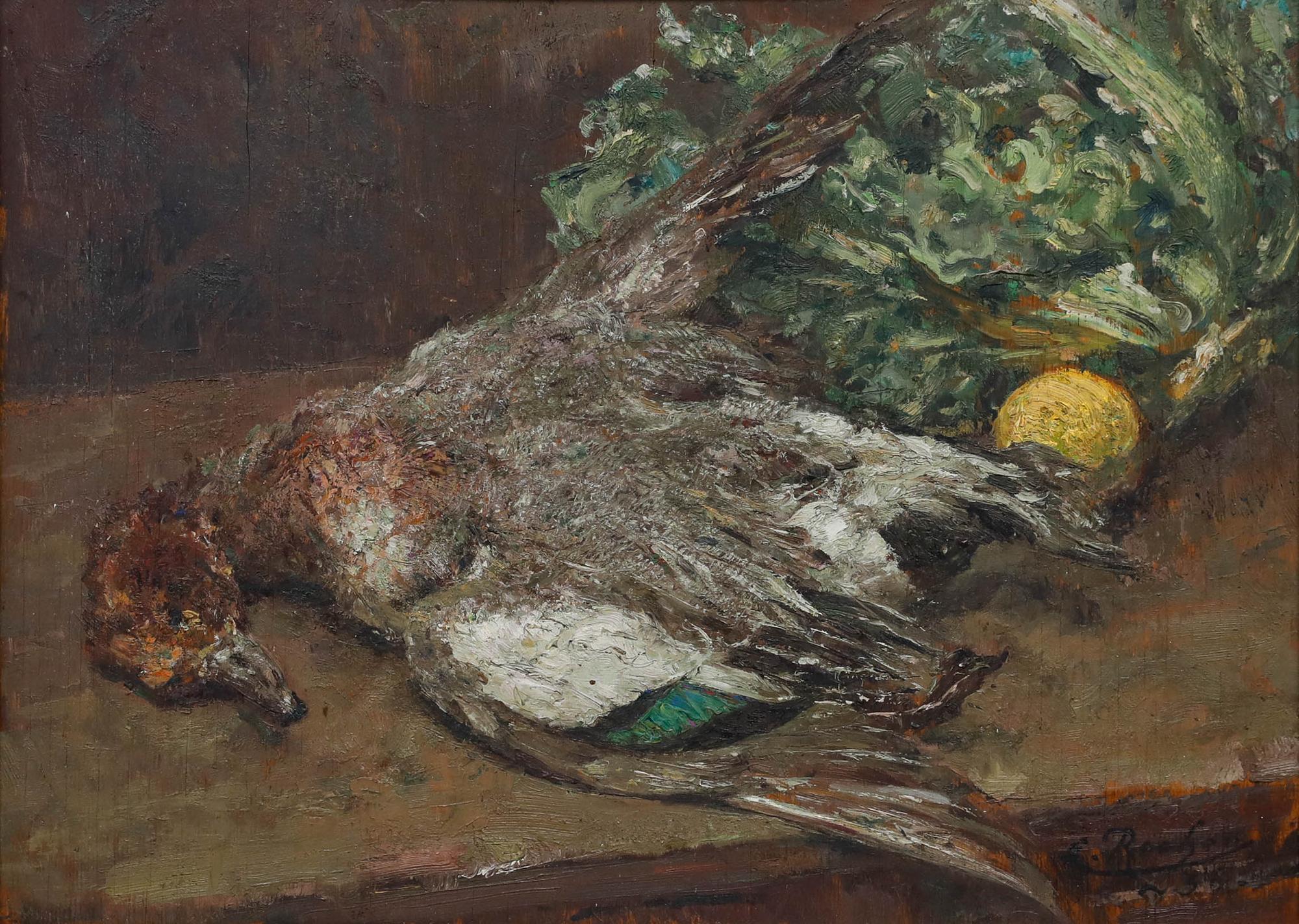 Ernest Rocher (1872-1938) - 1936 Öl, Stillleben mit Ente – Painting von Unknown
