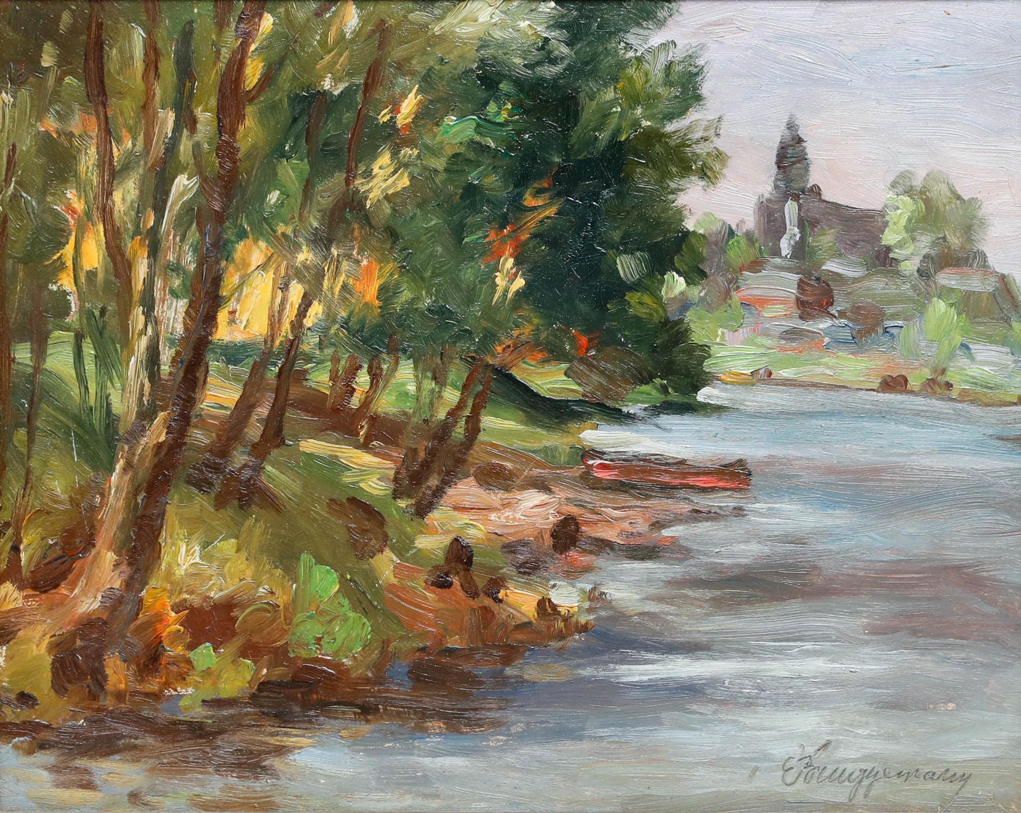 Ernst Bruggemann (1886-1971) - Mitte 20. Jahrhundert Öl, Blick vom Flussufer – Painting von Unknown
