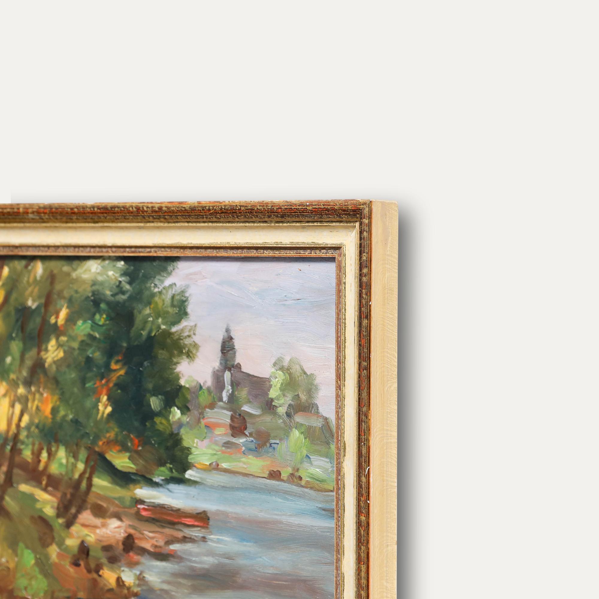 Ernst Bruggemann (1886-1971) - Mitte 20. Jahrhundert Öl, Blick vom Flussufer im Angebot 1