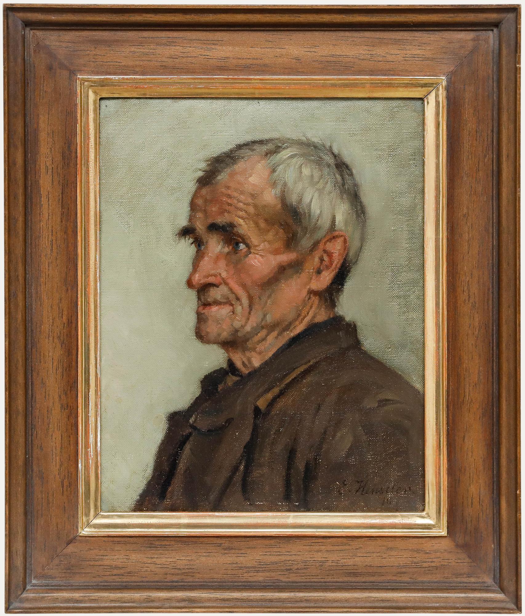 Unknown Portrait Painting - Ernst Henseler (1852-1940) - 1910 Oil, Old Man in Reflection