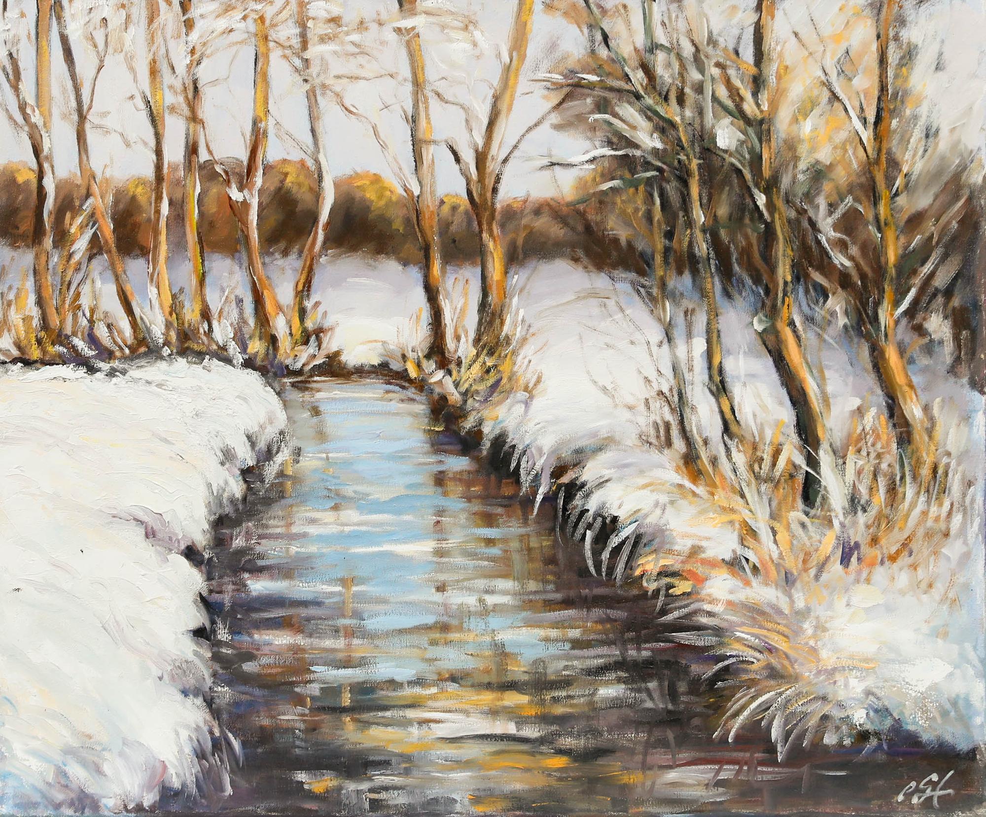 Erwin Steinhauser (1939-2023) - Acryl, Stream In The Snow, 20. Jahrhundert – Painting von Unknown