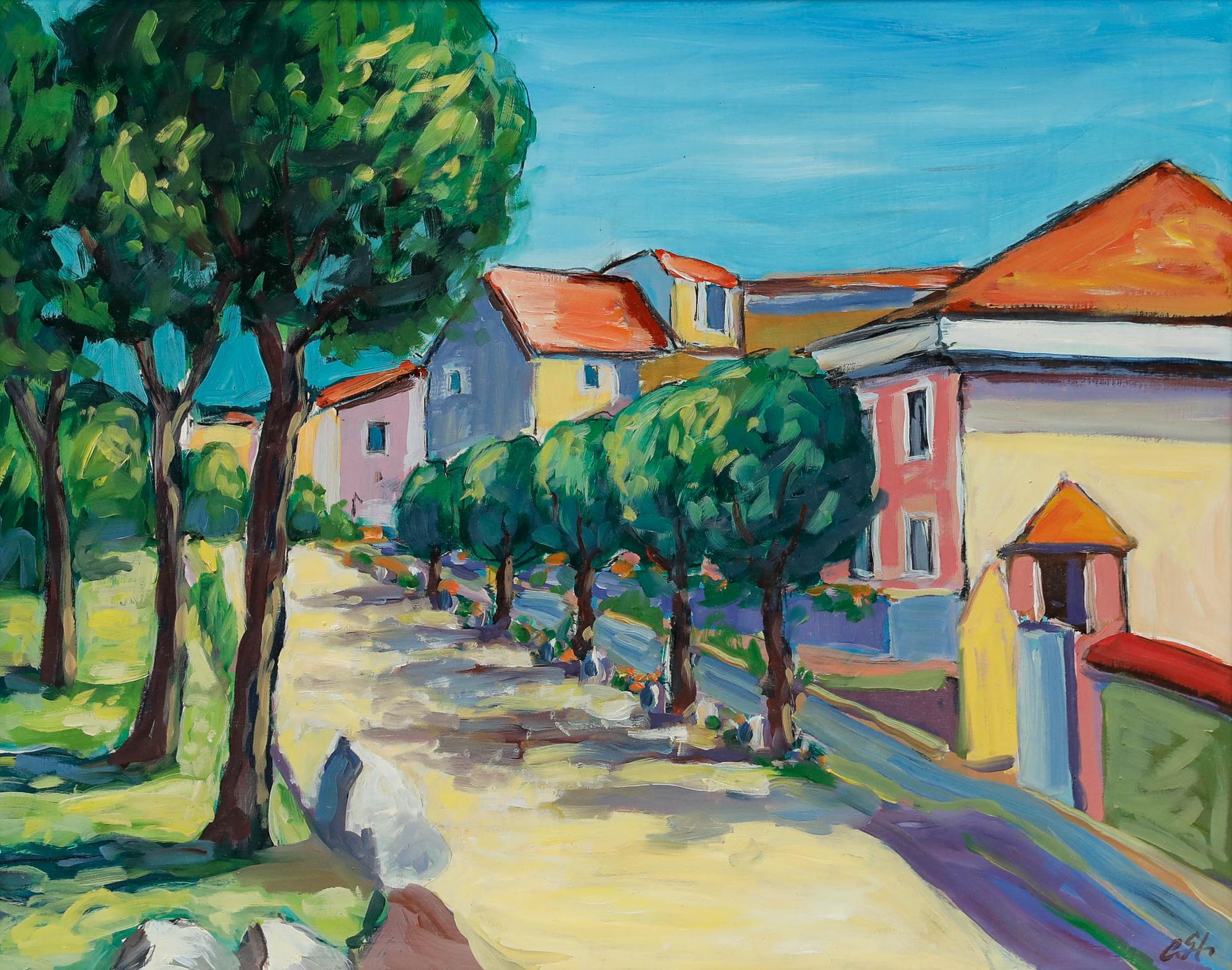 Erwin Steinhauser (1939-2023) - 20th Century Oil, Street with Laurel Trees - Painting by Unknown