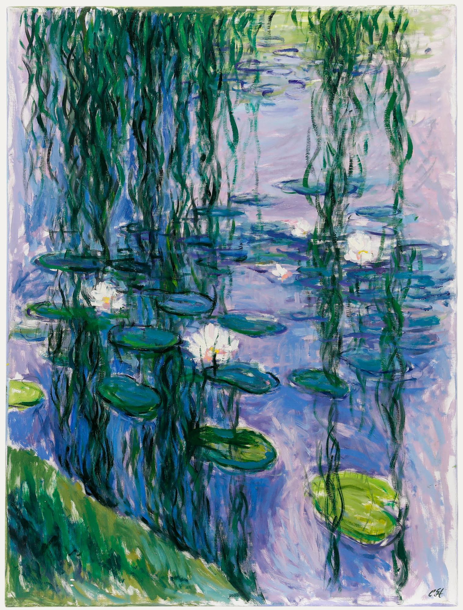 Still-Life Painting Unknown - Erwin Steinhauser (1939-2023) - 20ème siècle, huile, reflets de nénuphar