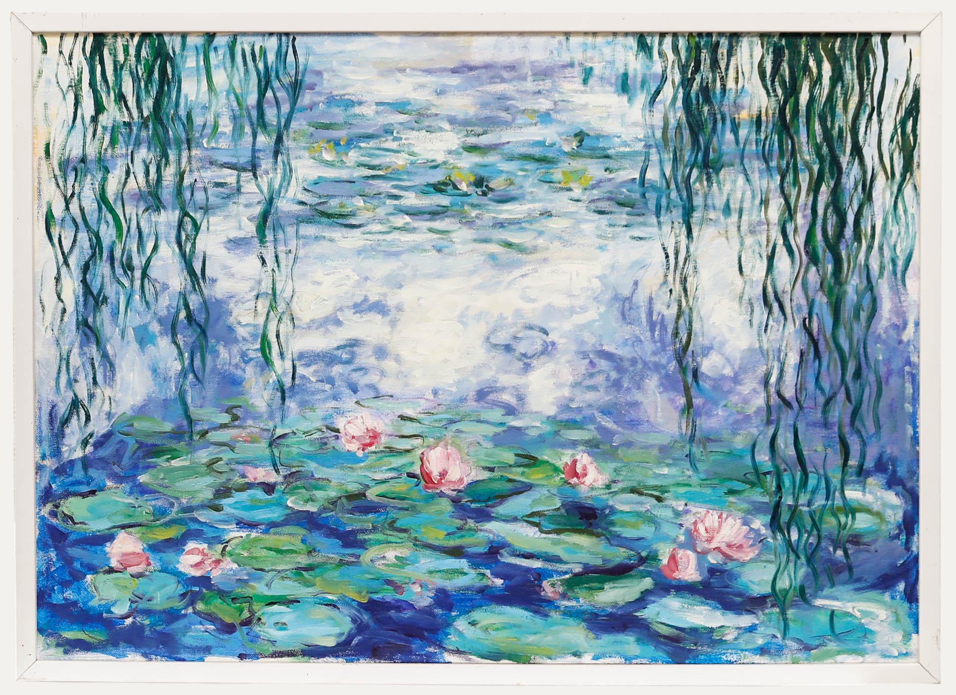 Unknown Still-Life Painting – Erwin Steinhauser (1939-2023) - Acryl, Wasserlilien unter der Weide