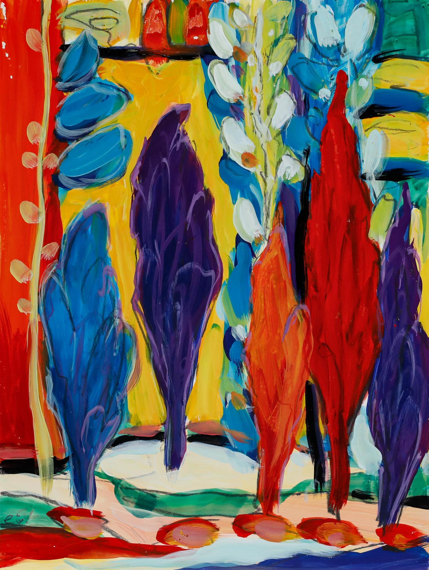 Erwin Steinhauser (1939-2023) - Zeitgenössisches Acryl, Zypressenbäume – Painting von Unknown