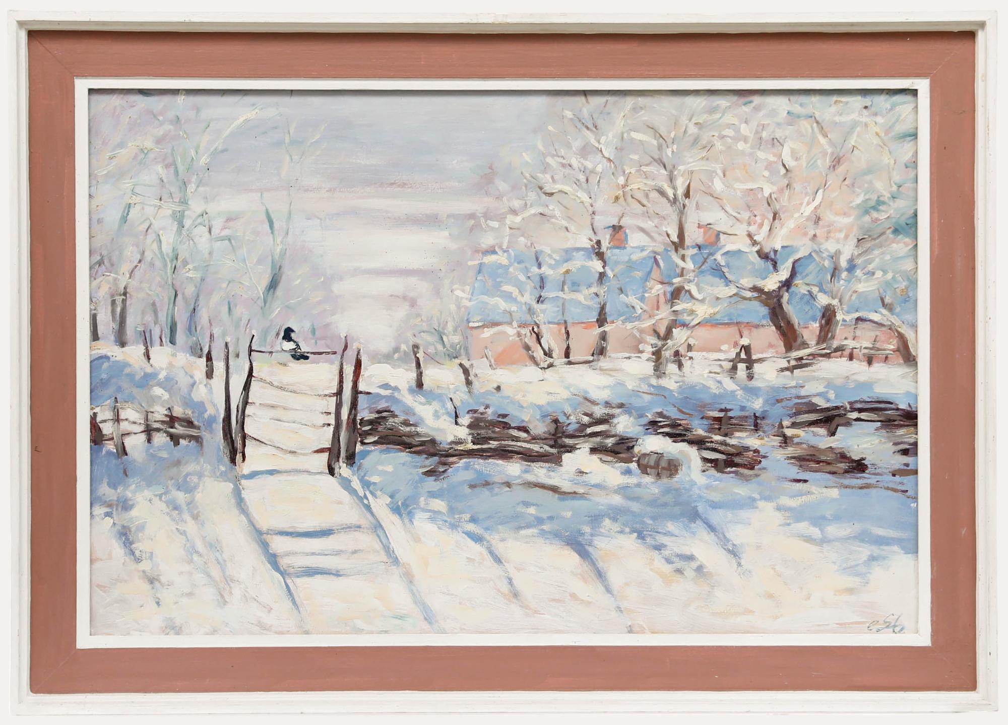 Landscape Painting de Unknown - Erwin Steinhauser (1939-2023) - Acrílico contemporáneo, La granja en invierno