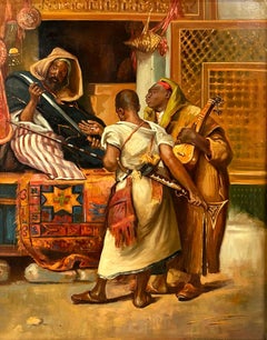 ESCUELA AFRICANISTA - MUSICOS - OLEO TABLA, SIGLO XIX