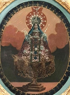 Kolonialschule Siglo XVIII - XIX  Óleo sobre cristal  - Virgen con niño.