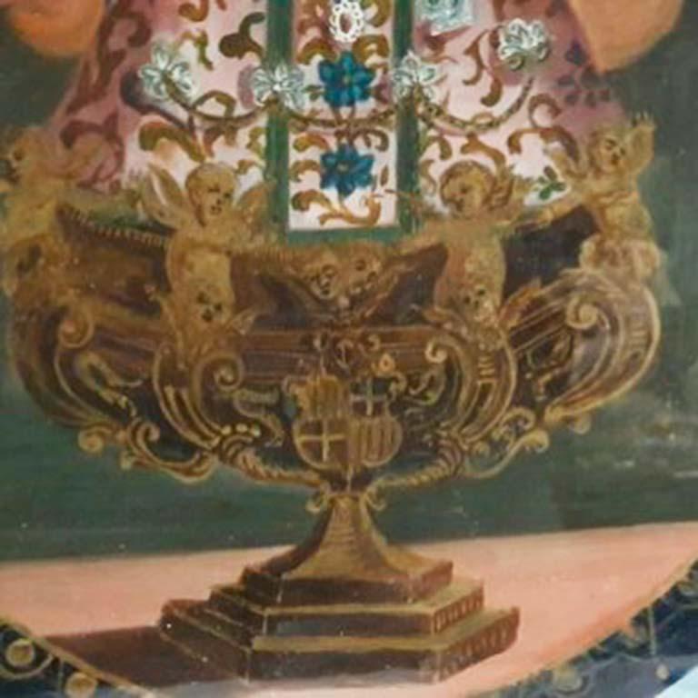 Escuela Colonial Siglo XVIII - XIX  Óleo sobre cristal  - Virgen con niño. For Sale 1