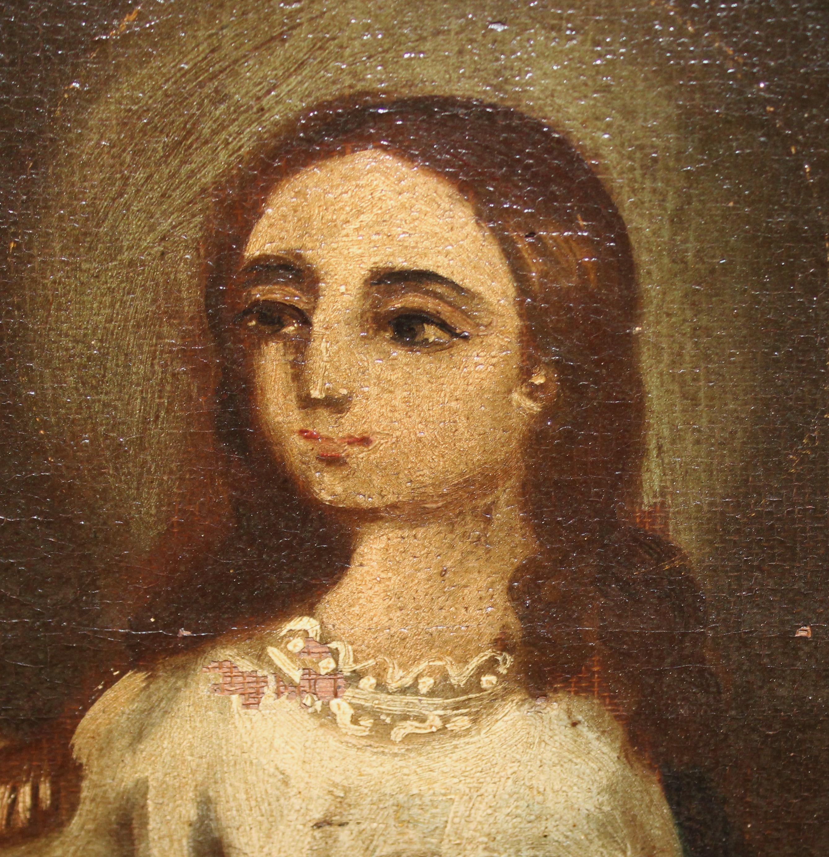 Escuela colonial (XVIII) - Óleo en tela - La enseñanza de santa Ana a la virgen en venta 2