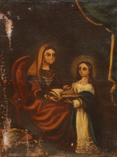 Escuela colonial (XVIII) - Óleo en tela - La enseñanza de santa Ana a la virgen