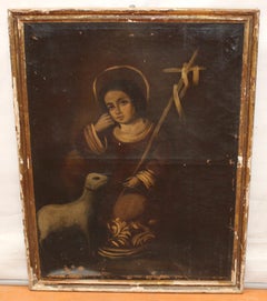 Escuela colonial (XVIII) - Óleo en tela - San Juanito y el cordero