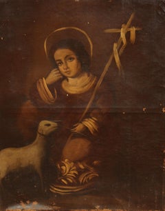 Escuela colonial (XVIII) - Óleo en tela - San Juanito y el cordero