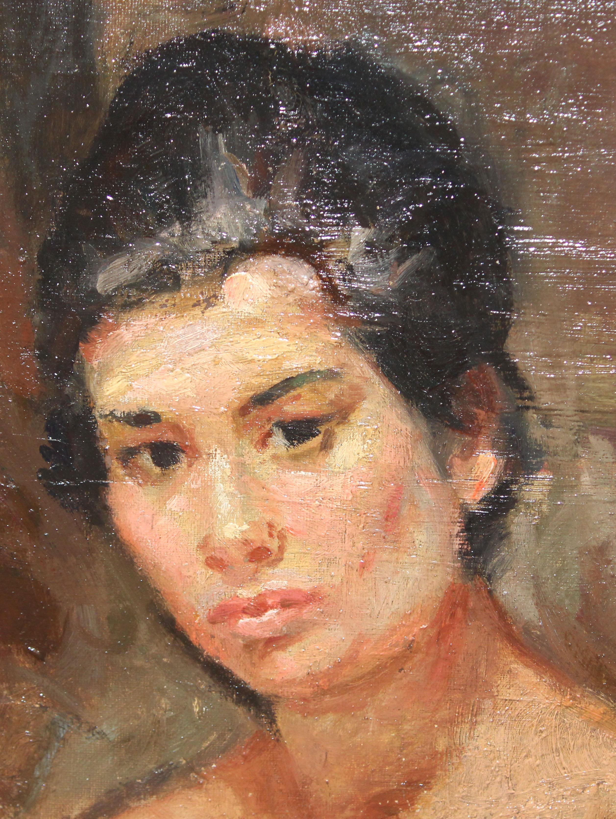 Escuela Española - Joven semi desnuda - Óleo sobre tela - Impressionist Painting by Unknown
