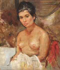 Escuela Española - Joven semi desnuda - Óleo sobre tela