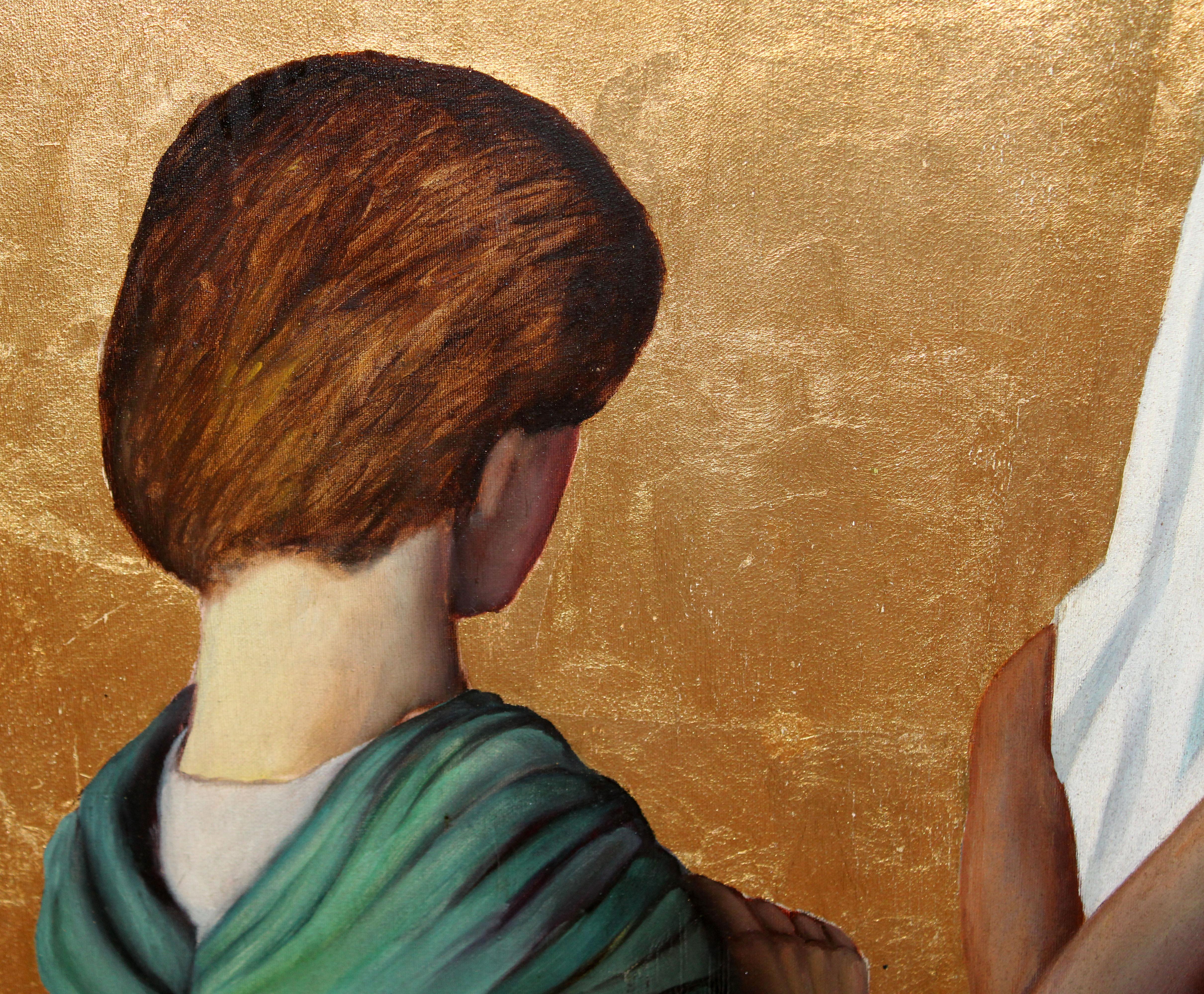 Escuela española - Personajes - 100 x 80 cm. - Beige Figurative Painting by Unknown