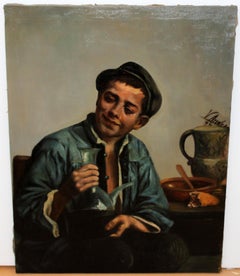 Escuela española (XIX) - El niño del porrón - Óleo sobre tela - Año 1894