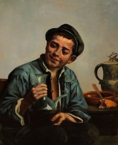 Escuela española (XIX) - El niño del porrón - Óleo sobre tela - Año 1894