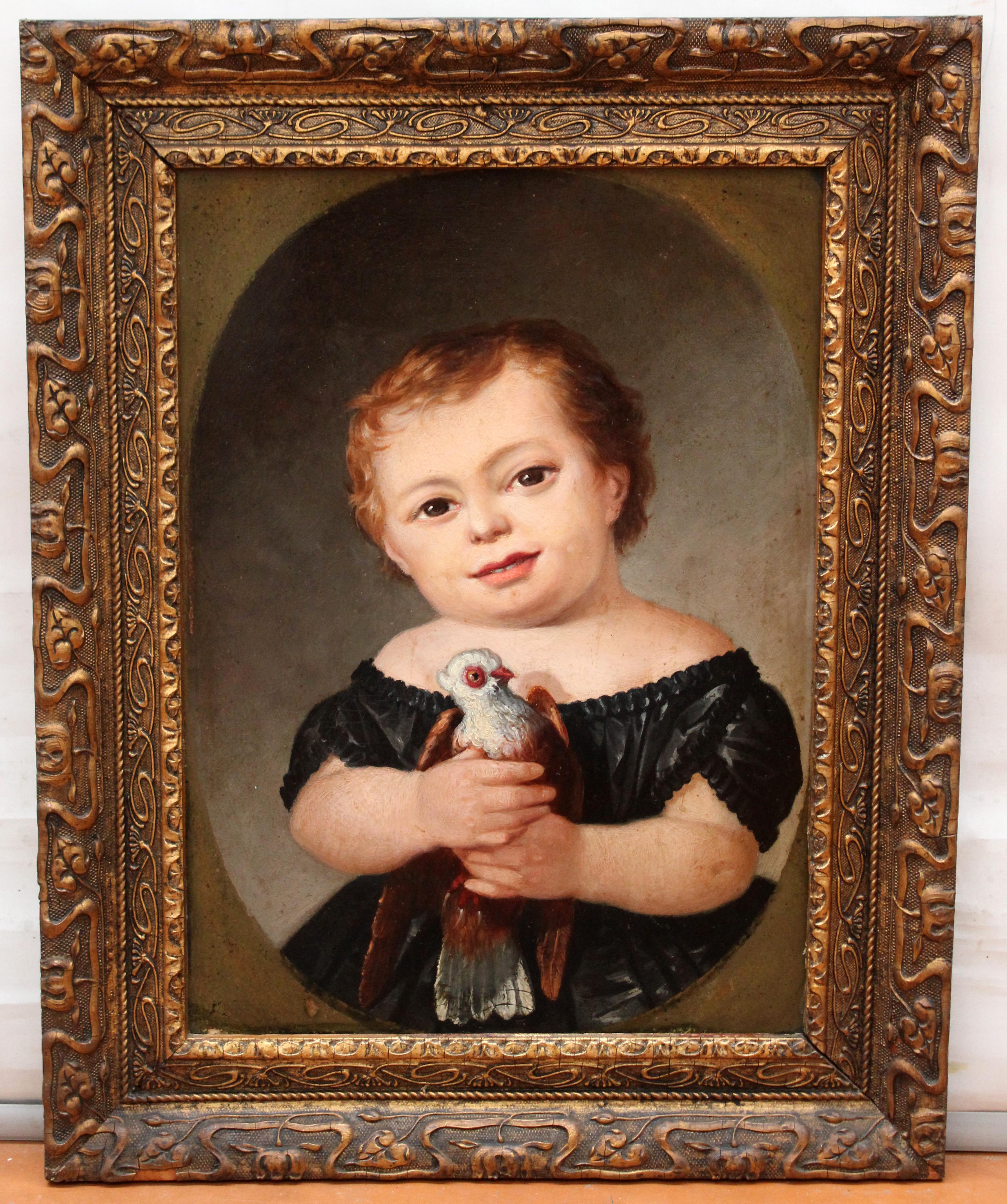 Escuela española (XIX) - Niña con paloma - Painting di Unknown