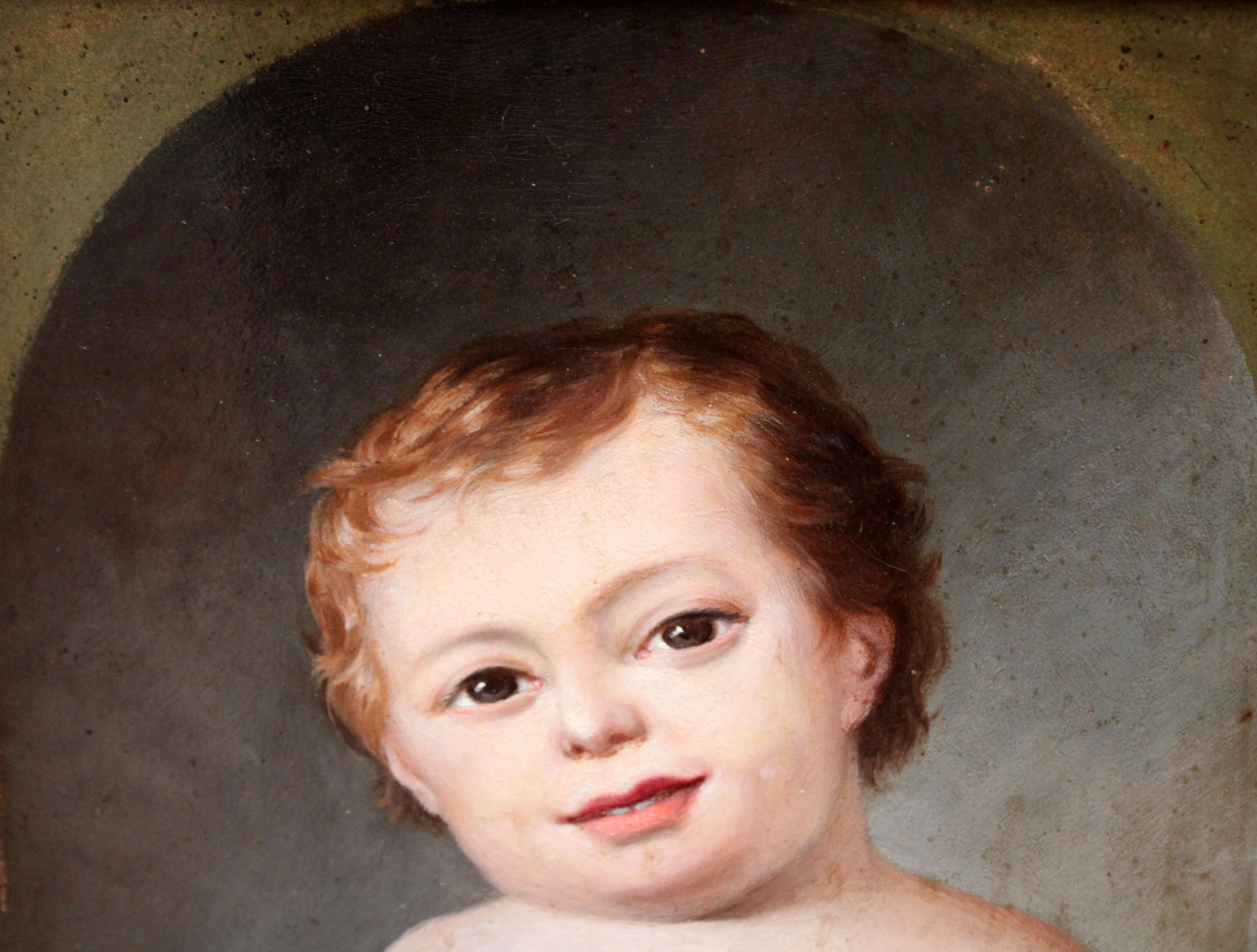 Escuela española (XIX) - Niña con paloma - Figurative Painting Nero di Unknown