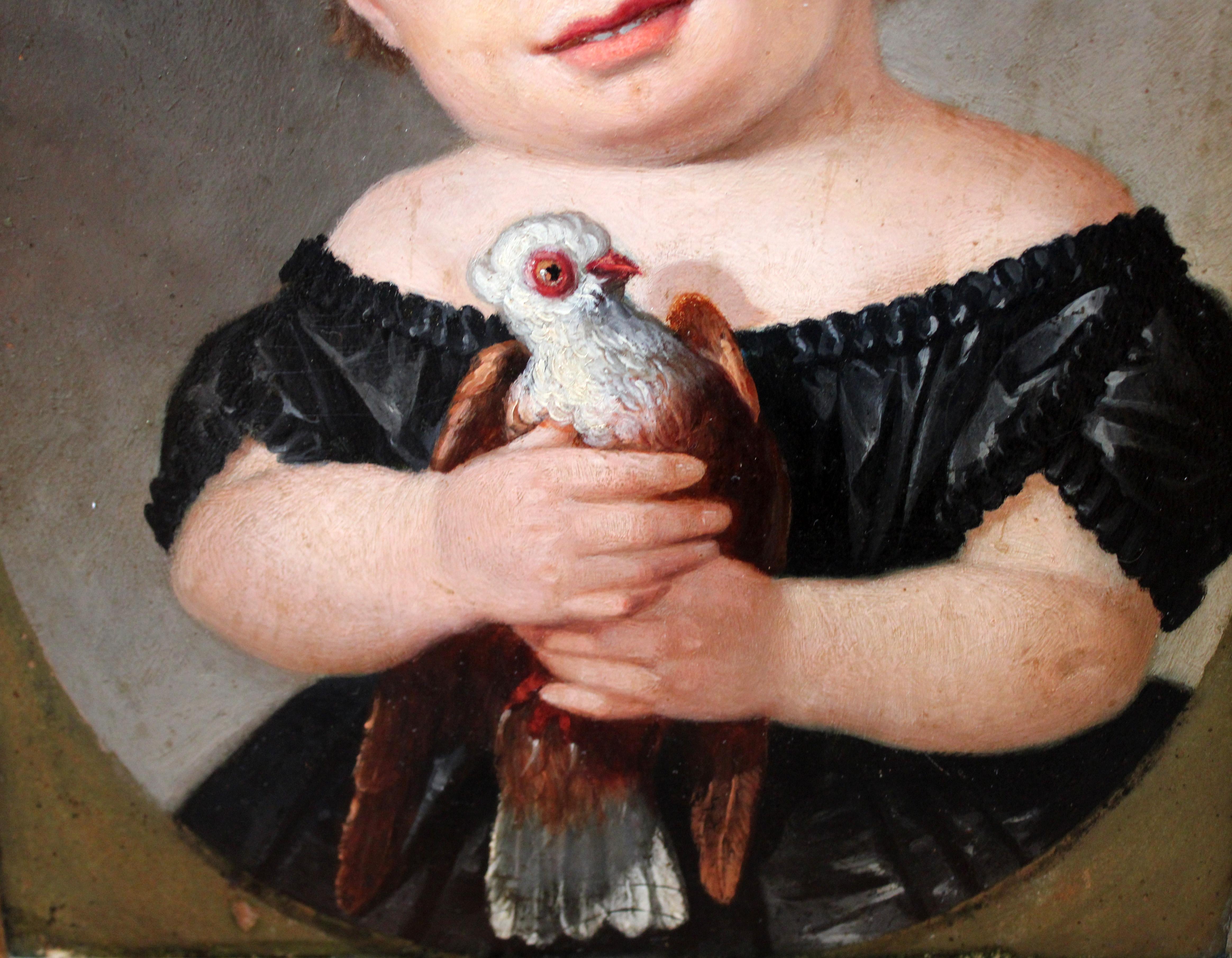 Escuela española (XIX) - Niña con paloma in vendita 1