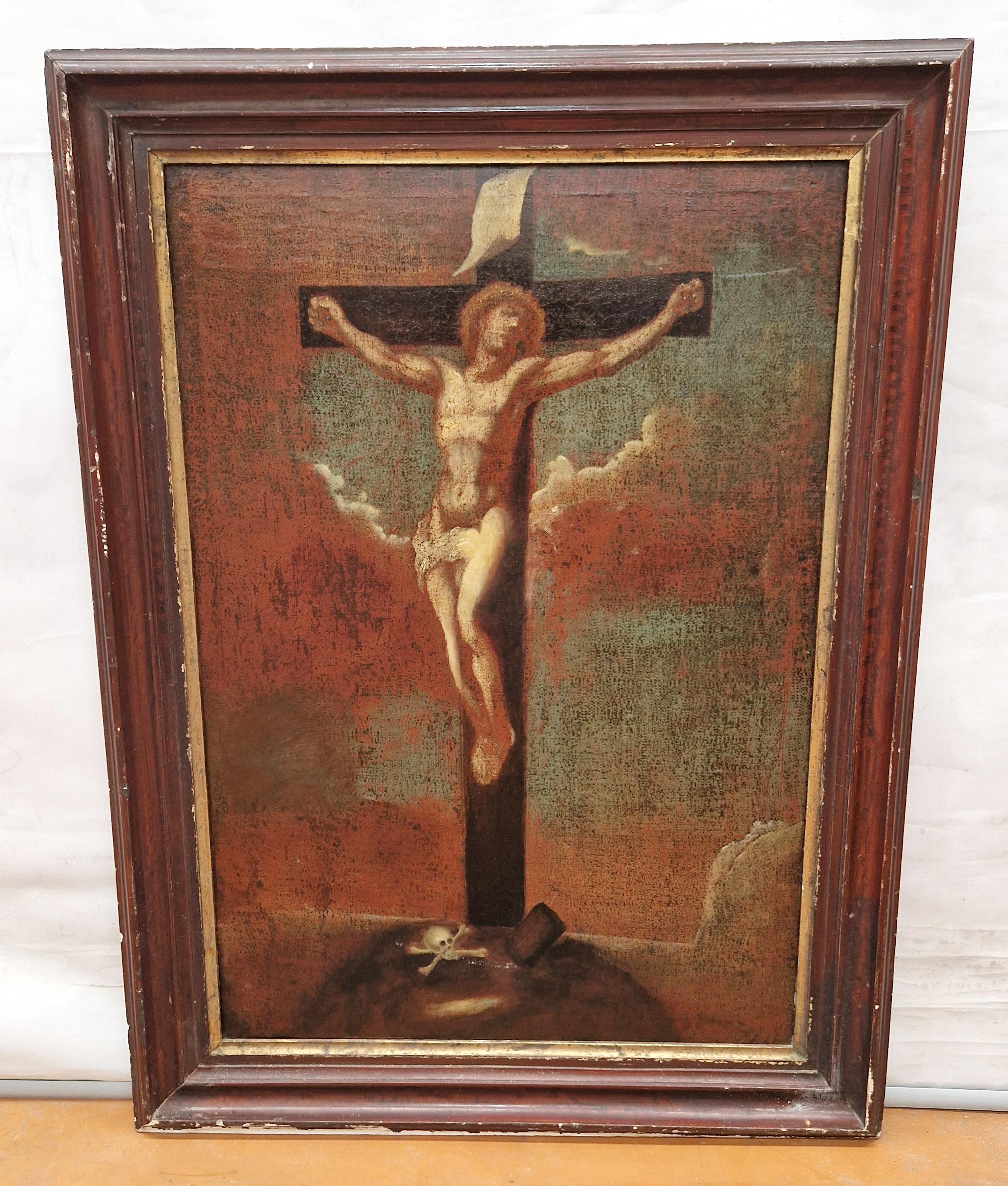 Escuela española (XIX) - Óleo sobre cartón - Cristo crucificado – Painting von Unknown