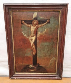Escuela española (XIX) - Óleo sobre cartón - Cristo crucificado