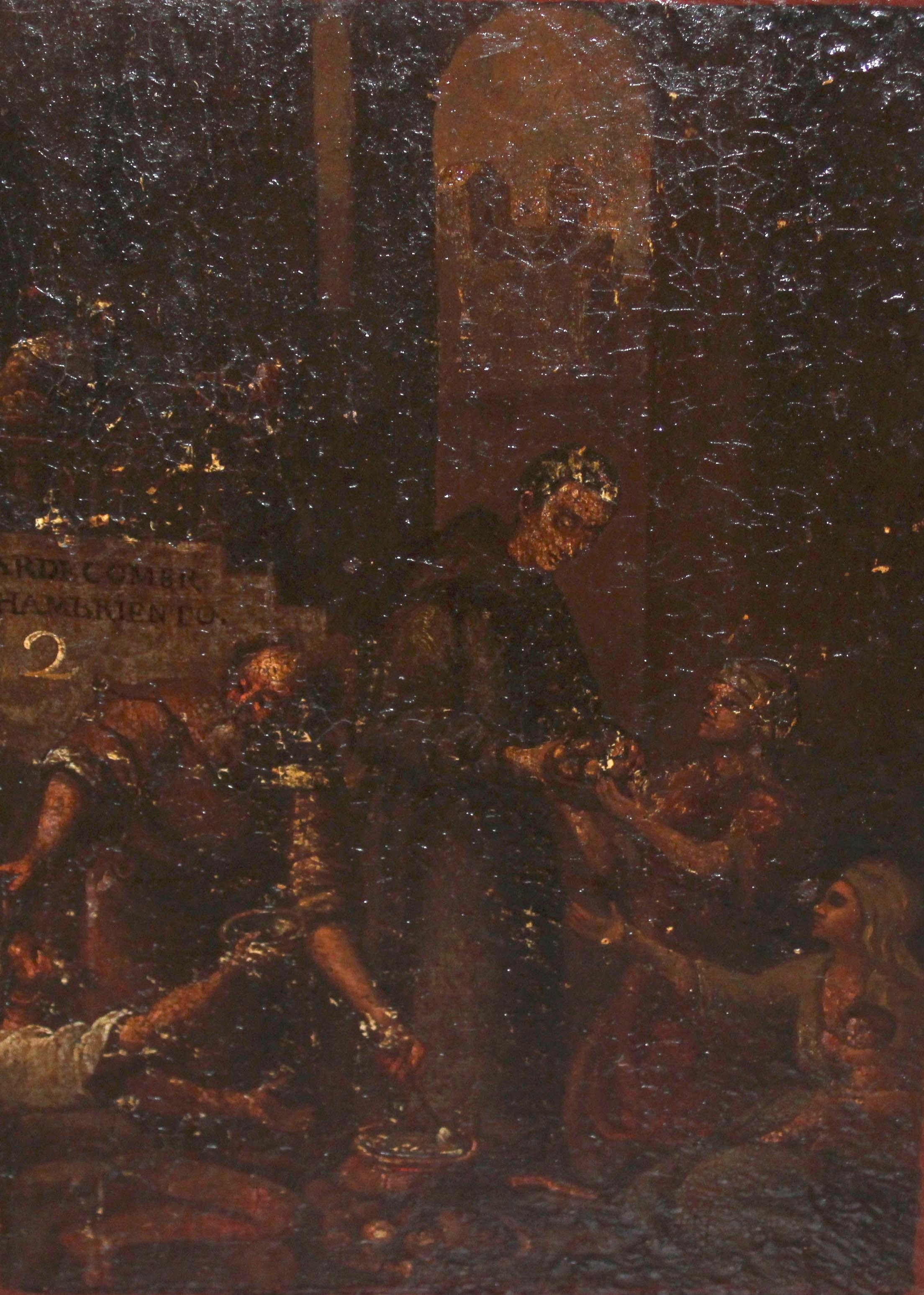 Escuela española (XIX) - Óleo sobre tabla - Escena de la Misericordia – Painting von Unknown