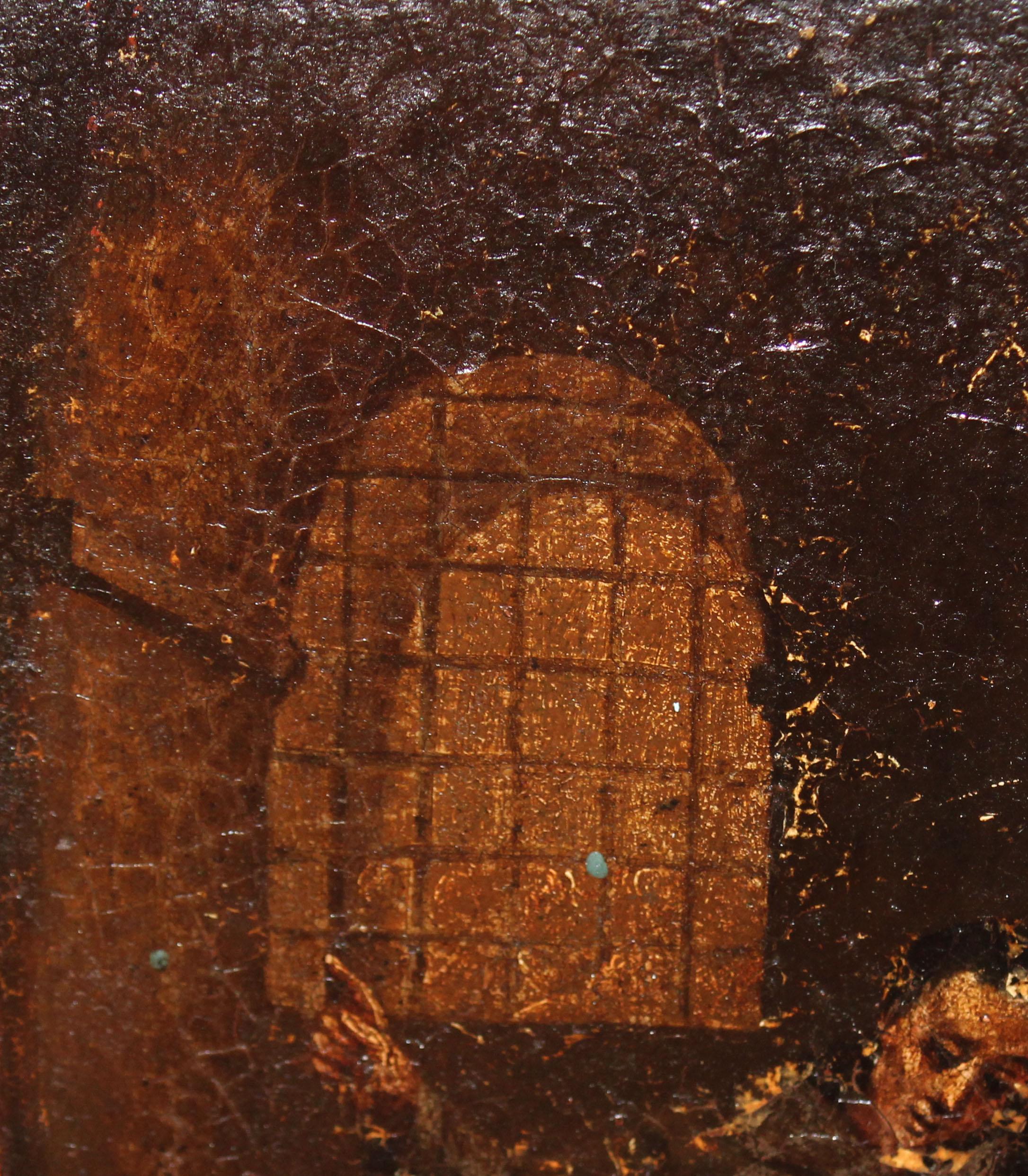 Escuela española (XIX) - Óleo sobre tabla - Escena de la Misericordia (Schwarz), Figurative Painting, von Unknown
