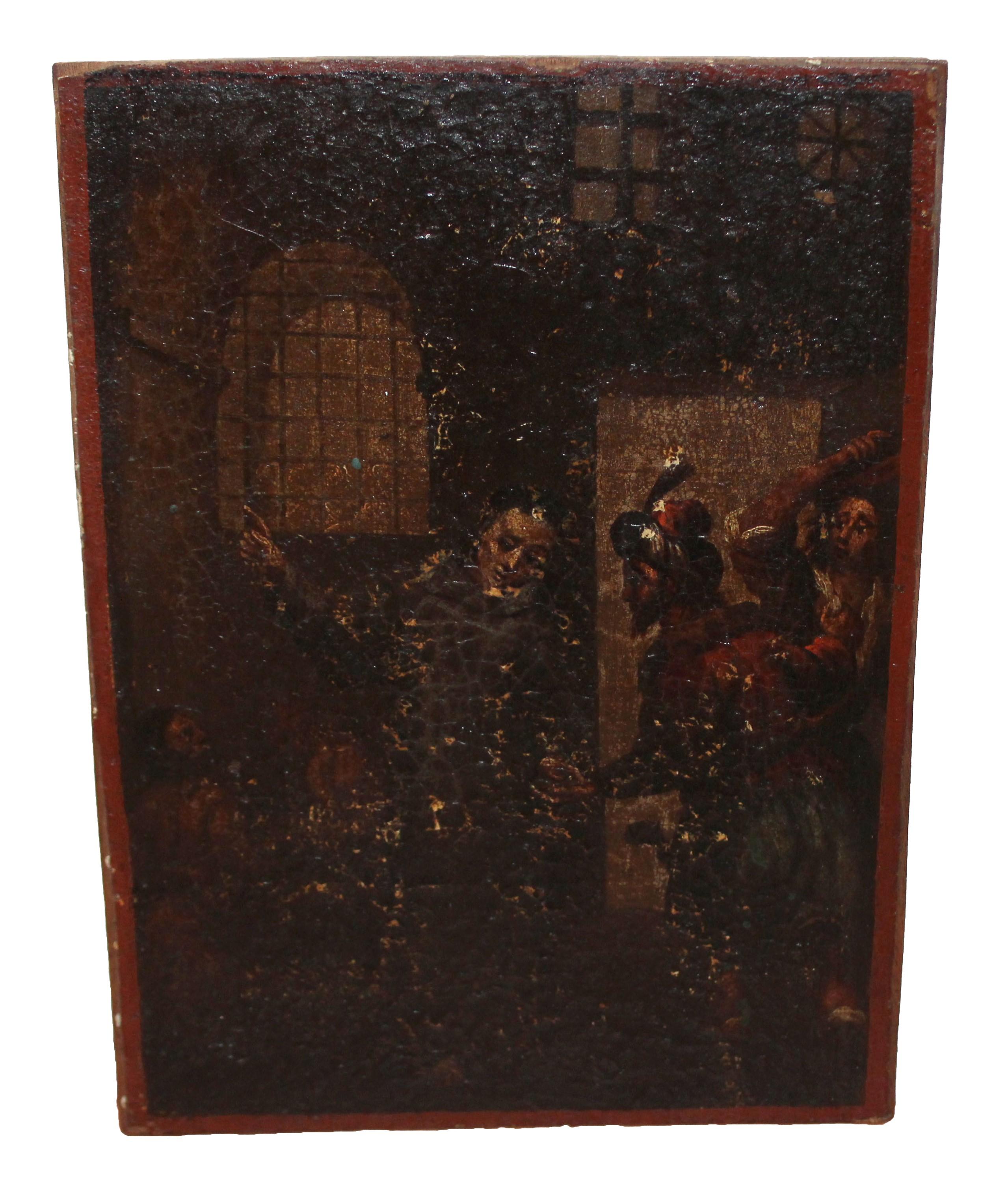 Escuela española (XIX) - Óleo sobre tabla - Escena de la Misericordia