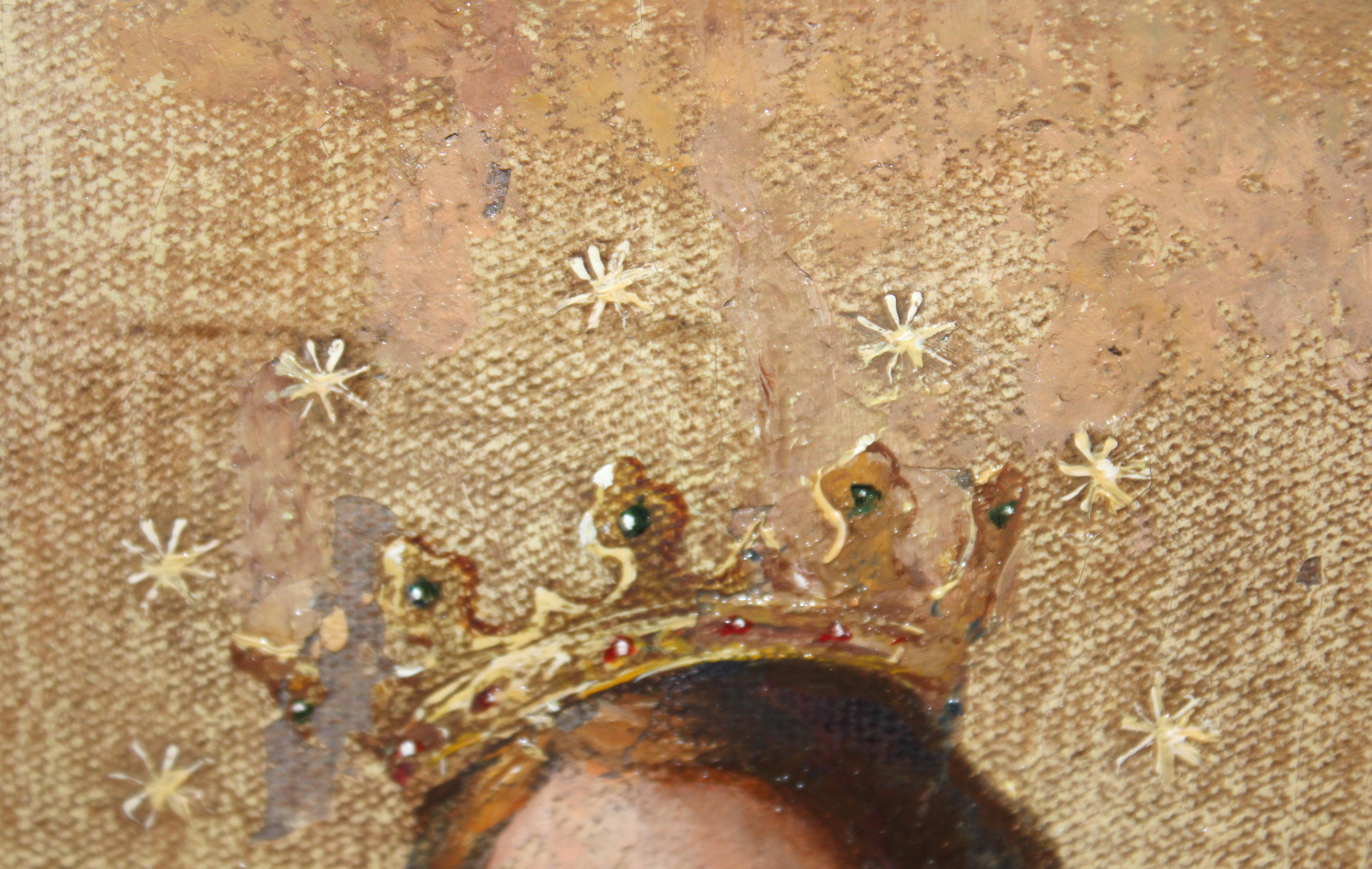 Escuela española (XIX) - Óleo sobre tabla - Virgen con niño im Angebot 5