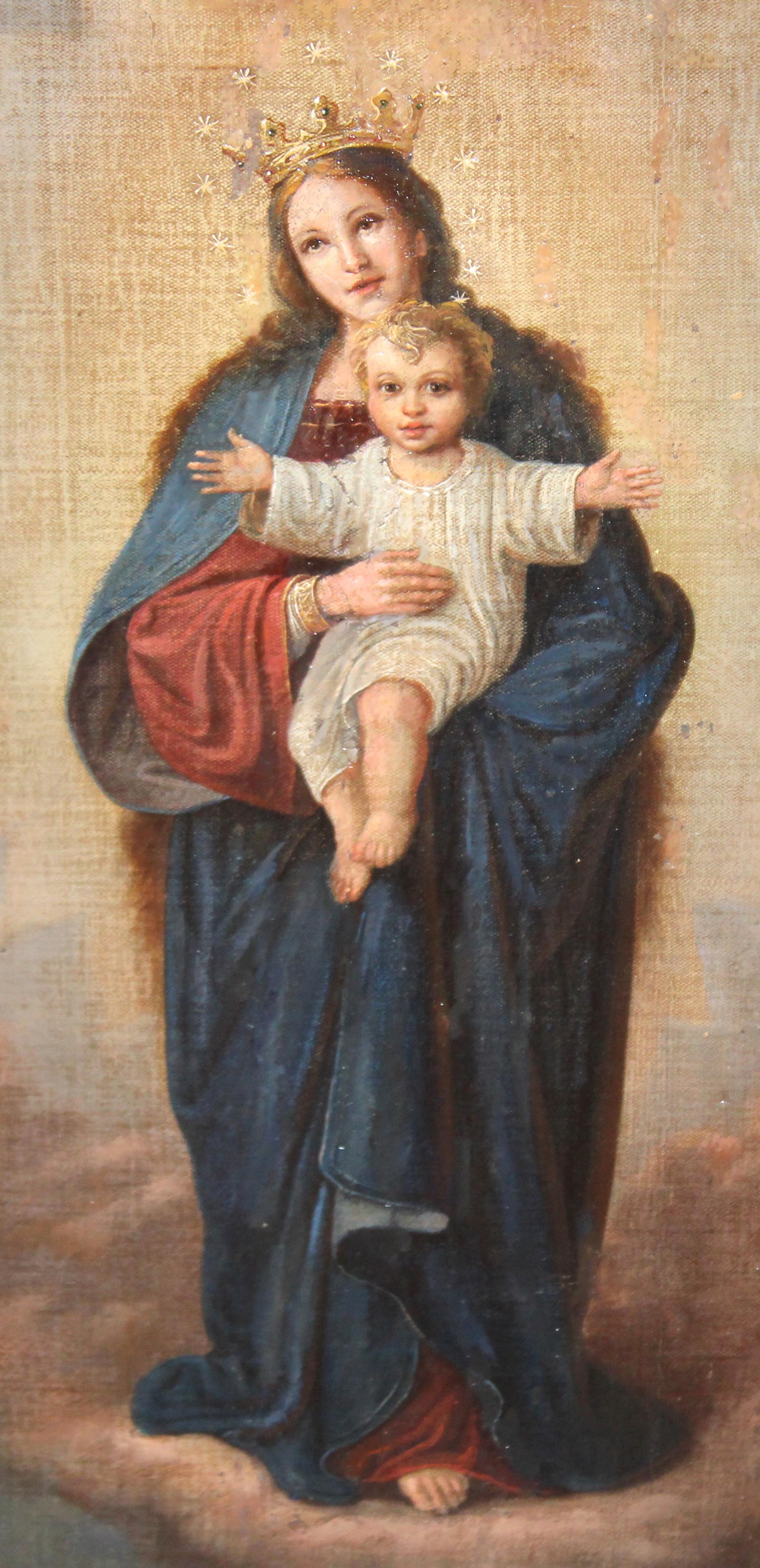 Escuela española (XIX) - Óleo sobre tabla - Virgen con niño (Alte Meister), Painting, von Unknown