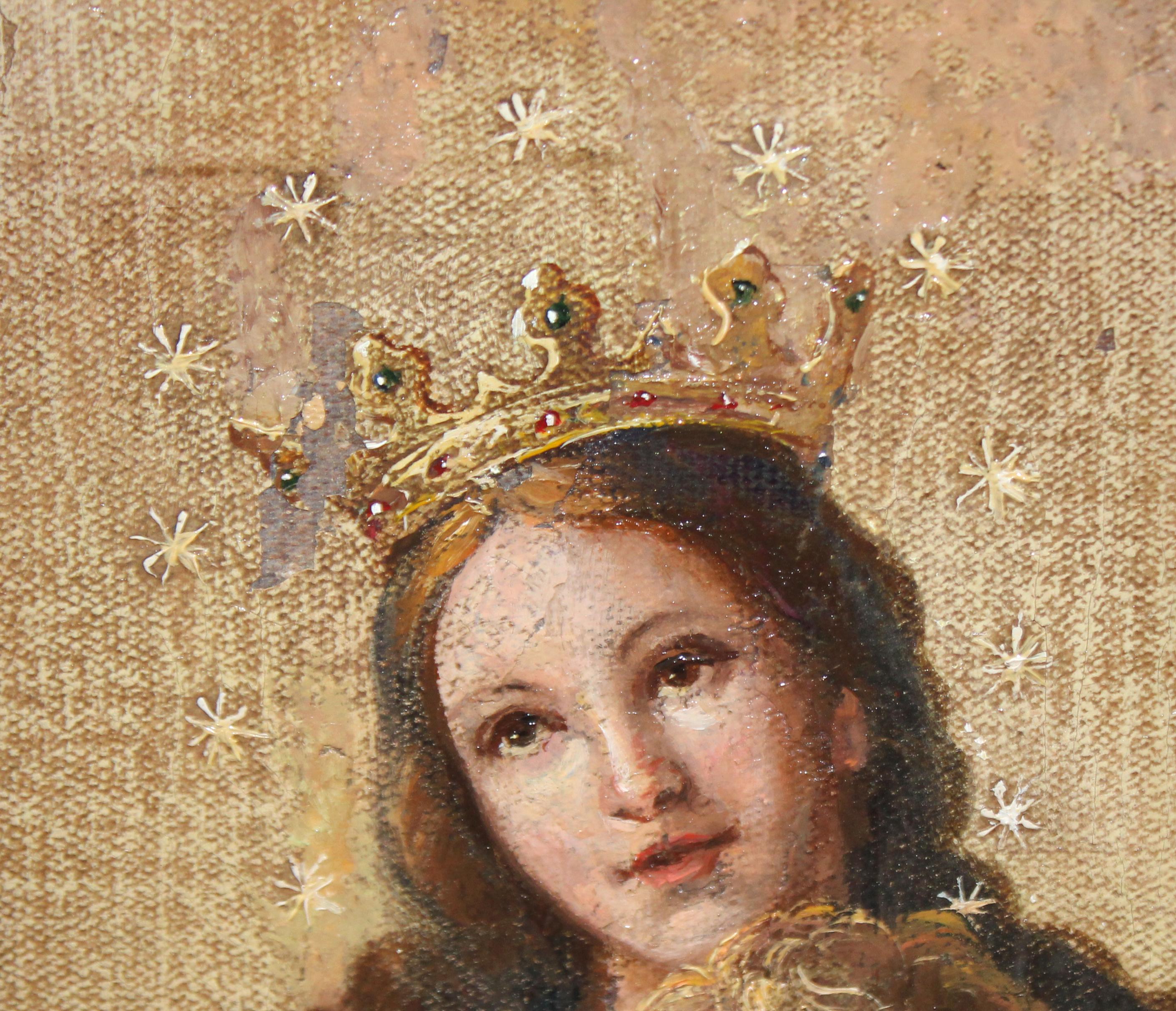 Escuela española (XIX) - Óleo sobre tabla - Virgen con niño (Braun), Figurative Painting, von Unknown