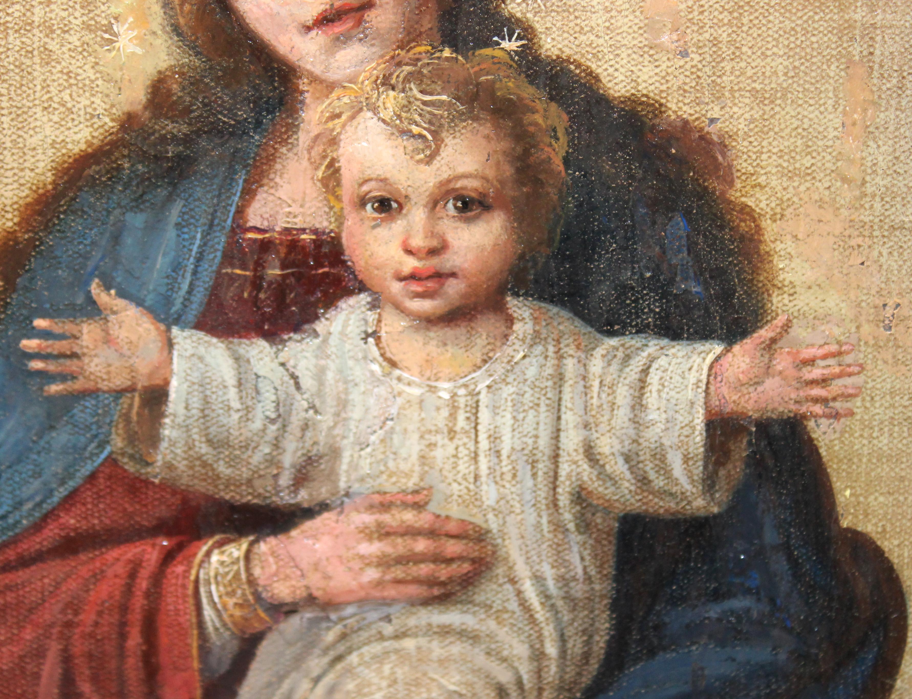 Escuela española (XIX) - Óleo sobre tabla - Virgen con niño im Angebot 1