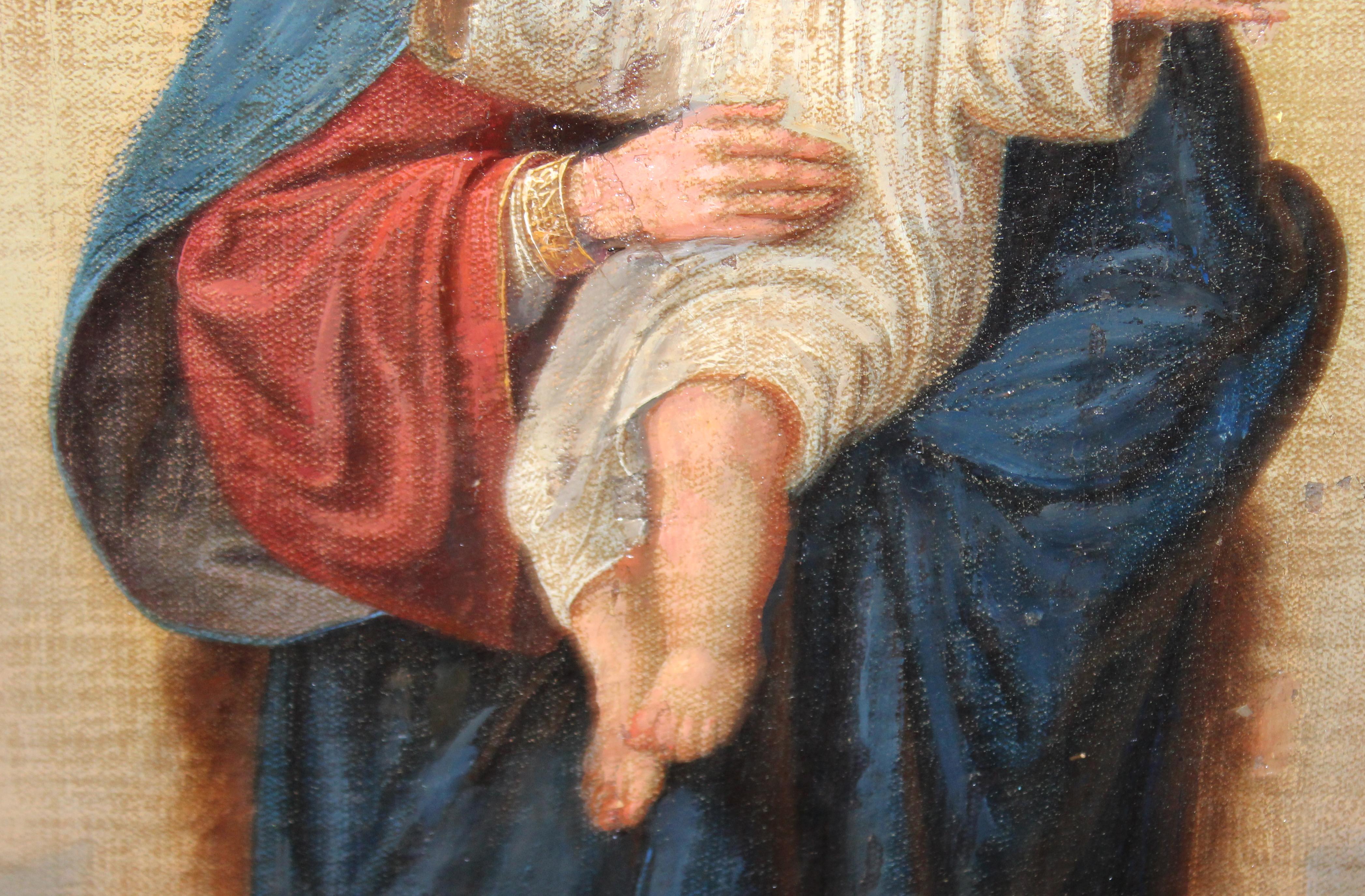 Escuela española (XIX) - Óleo sobre tabla - Virgen con niño im Angebot 3