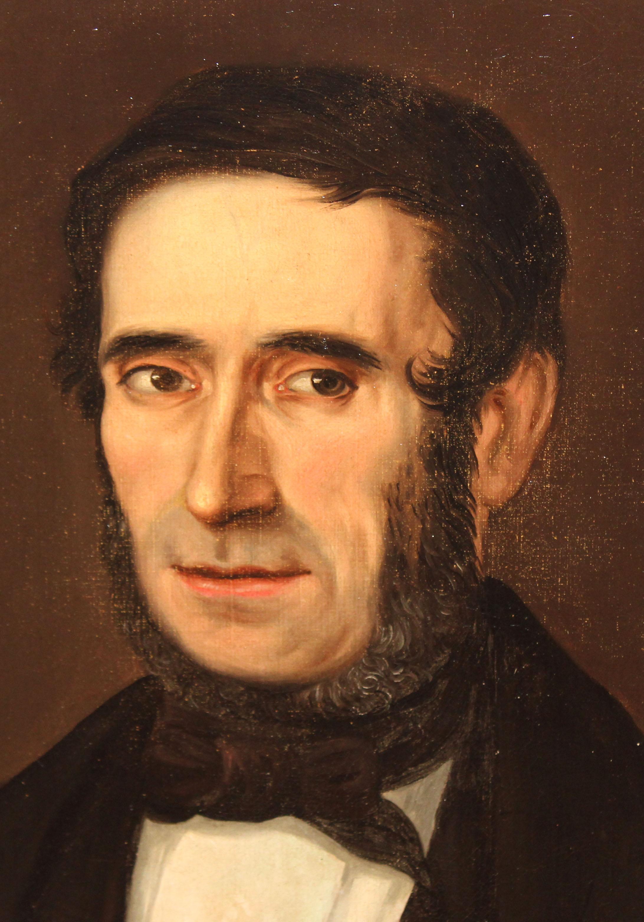 Escuela española (XIX) - Óleo sobre tela - Retrato de caballero burgués - Maîtres anciens Painting par Unknown