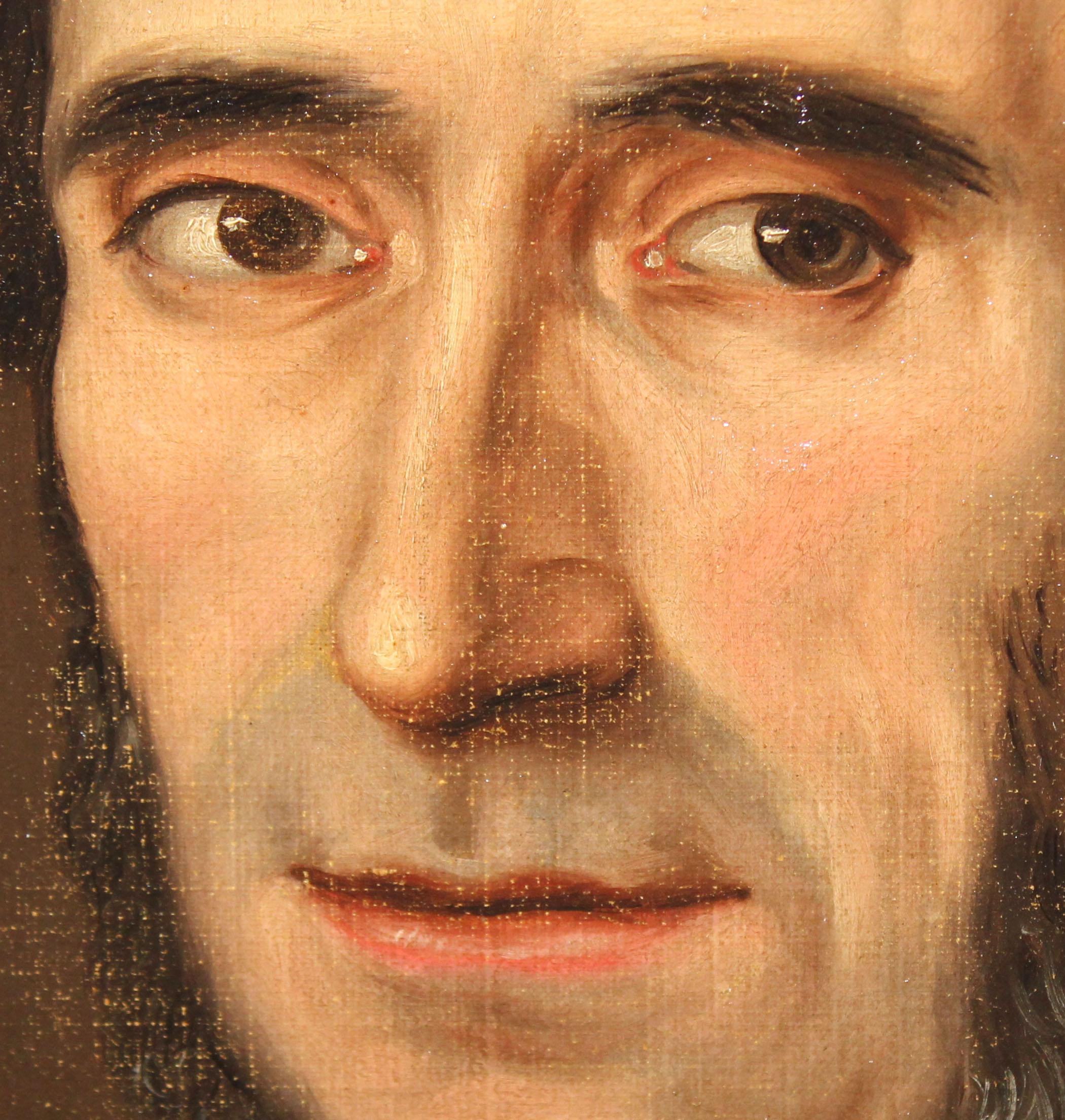 Escuela española (XIX) - Óleo sobre tela - Retrato de caballero burgués - Noir Portrait Painting par Unknown