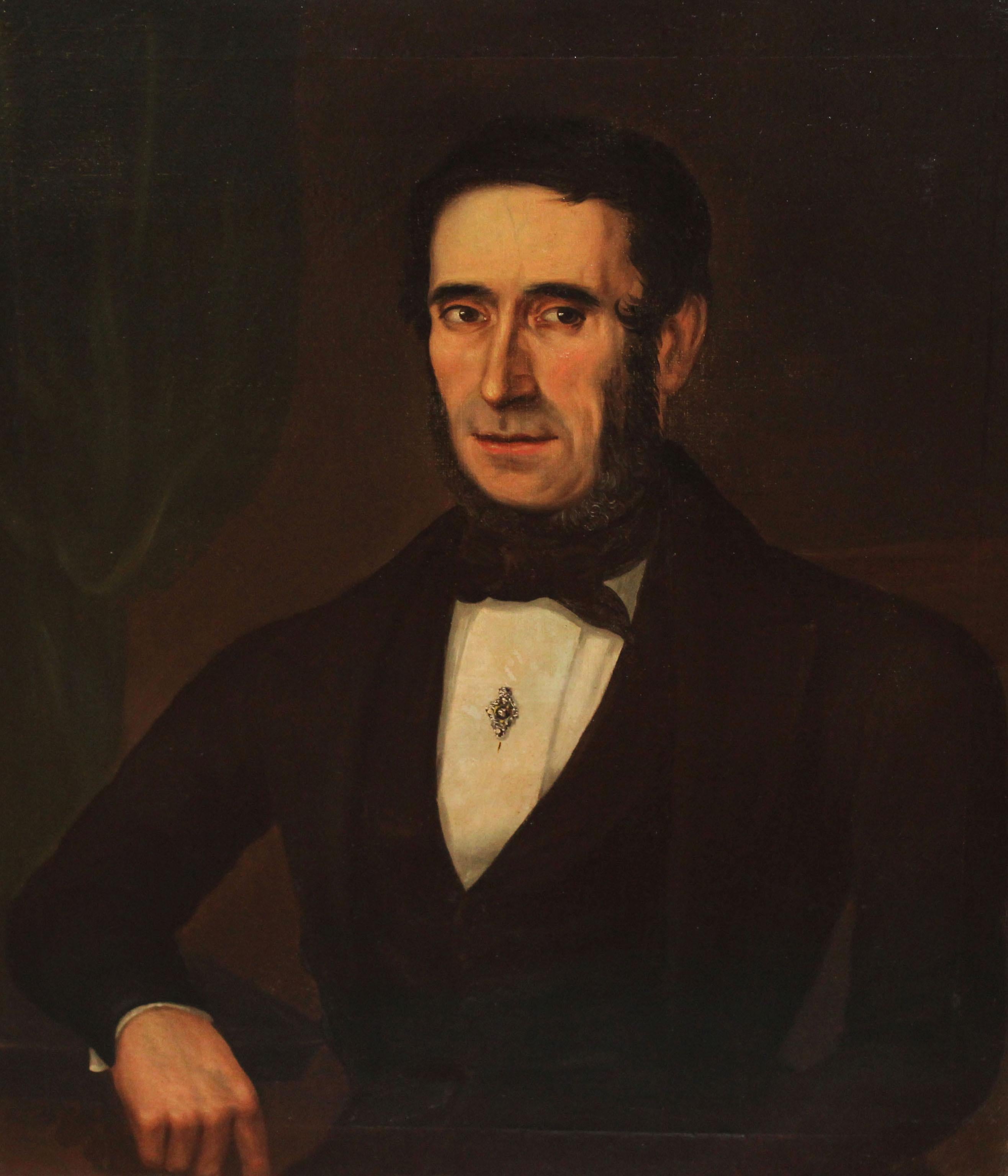 Escuela española (XIX) - Óleo sobre tela - Retrato de caballero burgués