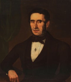 Escuela española (XIX) - Óleo sobre tela - Retrato de caballero burgués