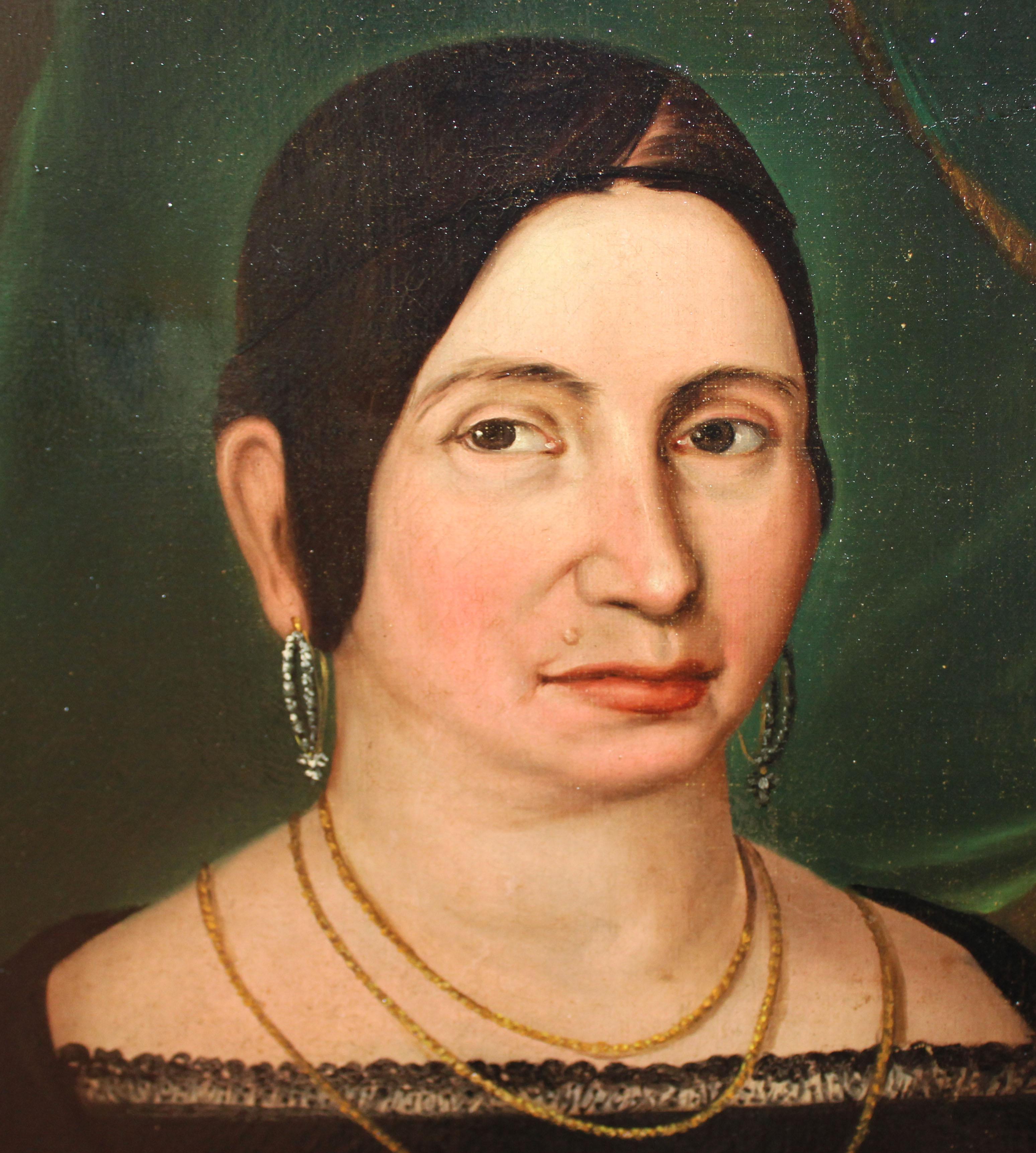Escuela española (XIX) - Óleo sobre tela - Retrato de dama con joyas y monóculo - Painting by Unknown