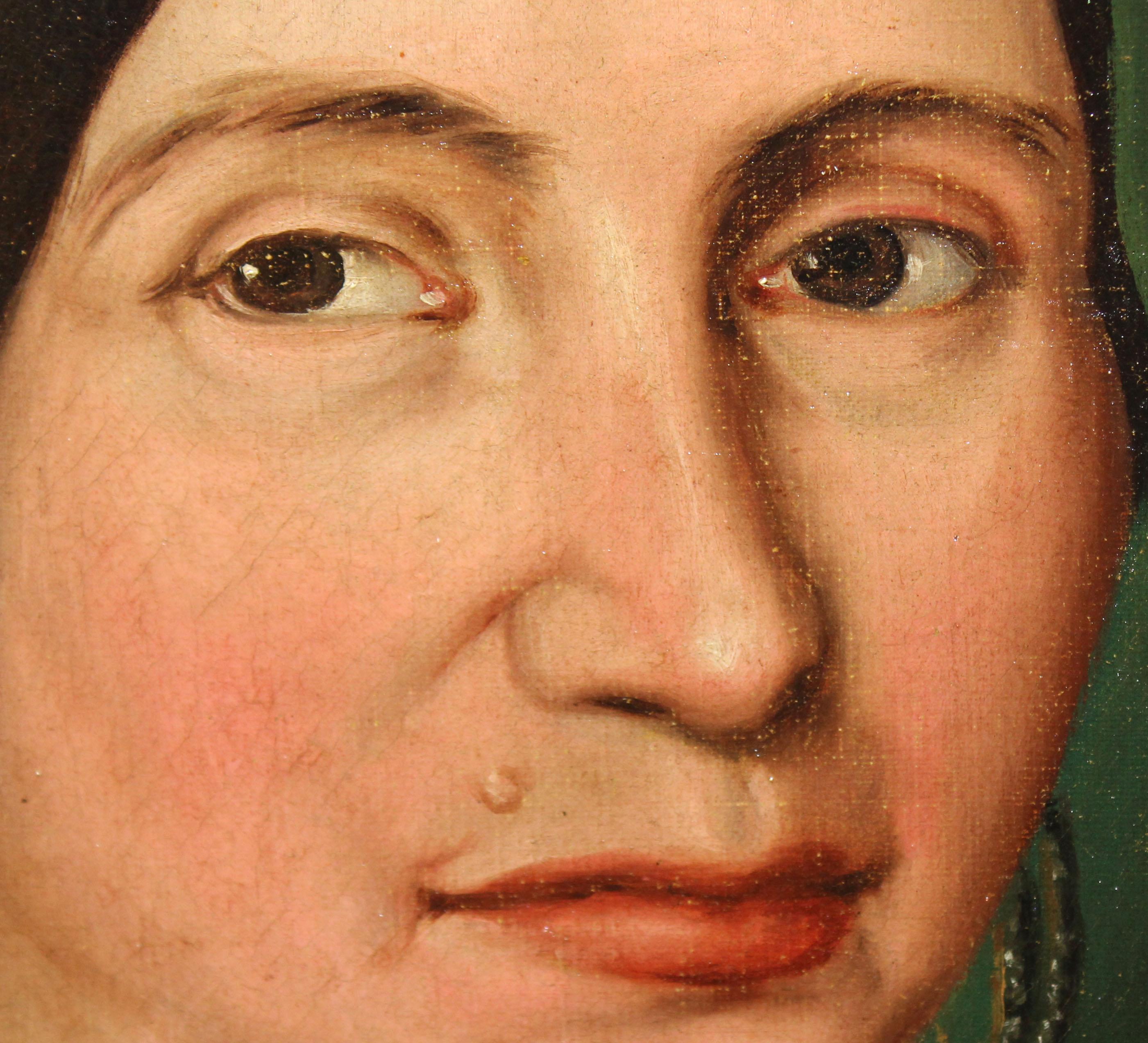 Escuela española (XIX) - Óleo sobre tela - Retrato de dama con joyas y monóculo - Old Masters Painting by Unknown