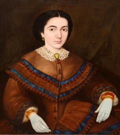 Escuela española - Óleo sobre tela de autor anónimo - Retrato de una dama