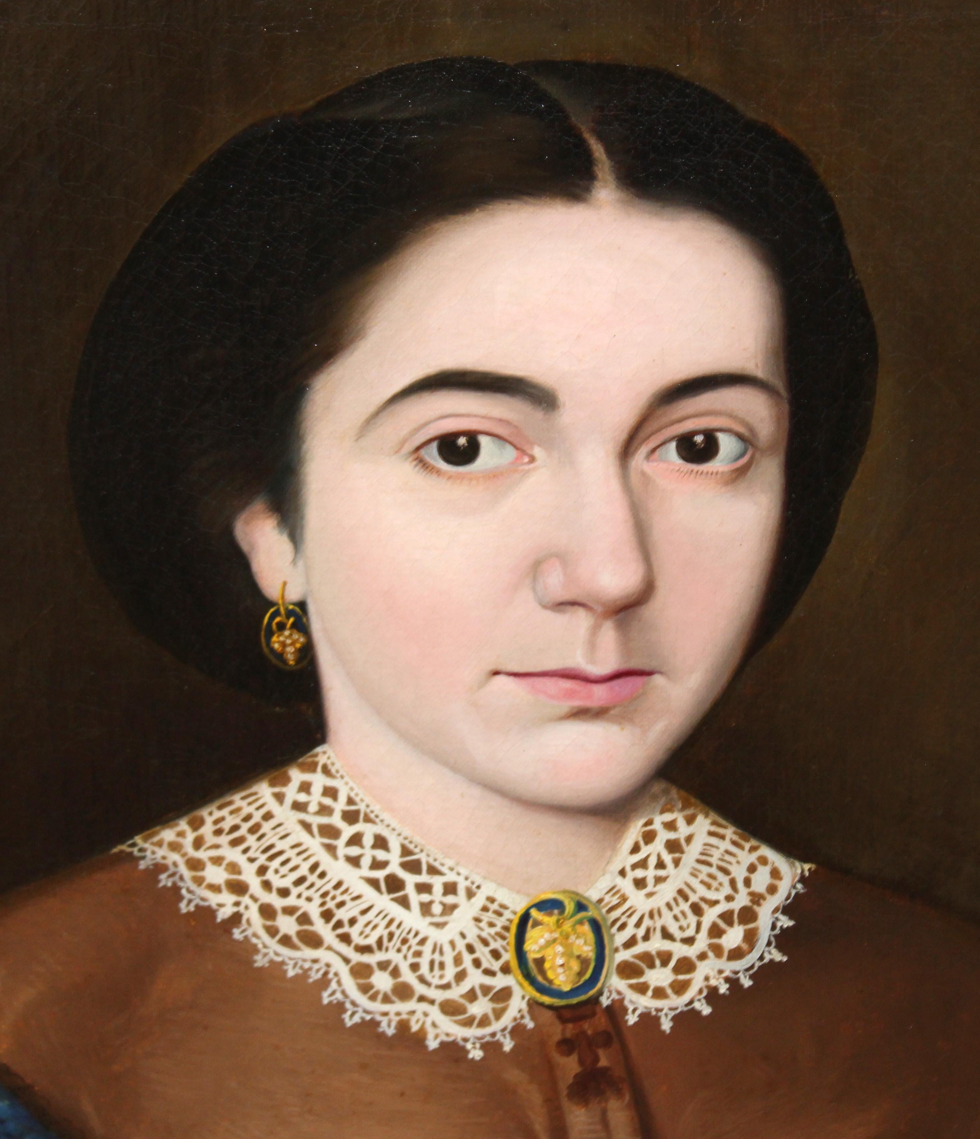 Escuela española (XIX) - Óleo sobre tela - Retrato de una dama - Black Portrait Painting by Unknown