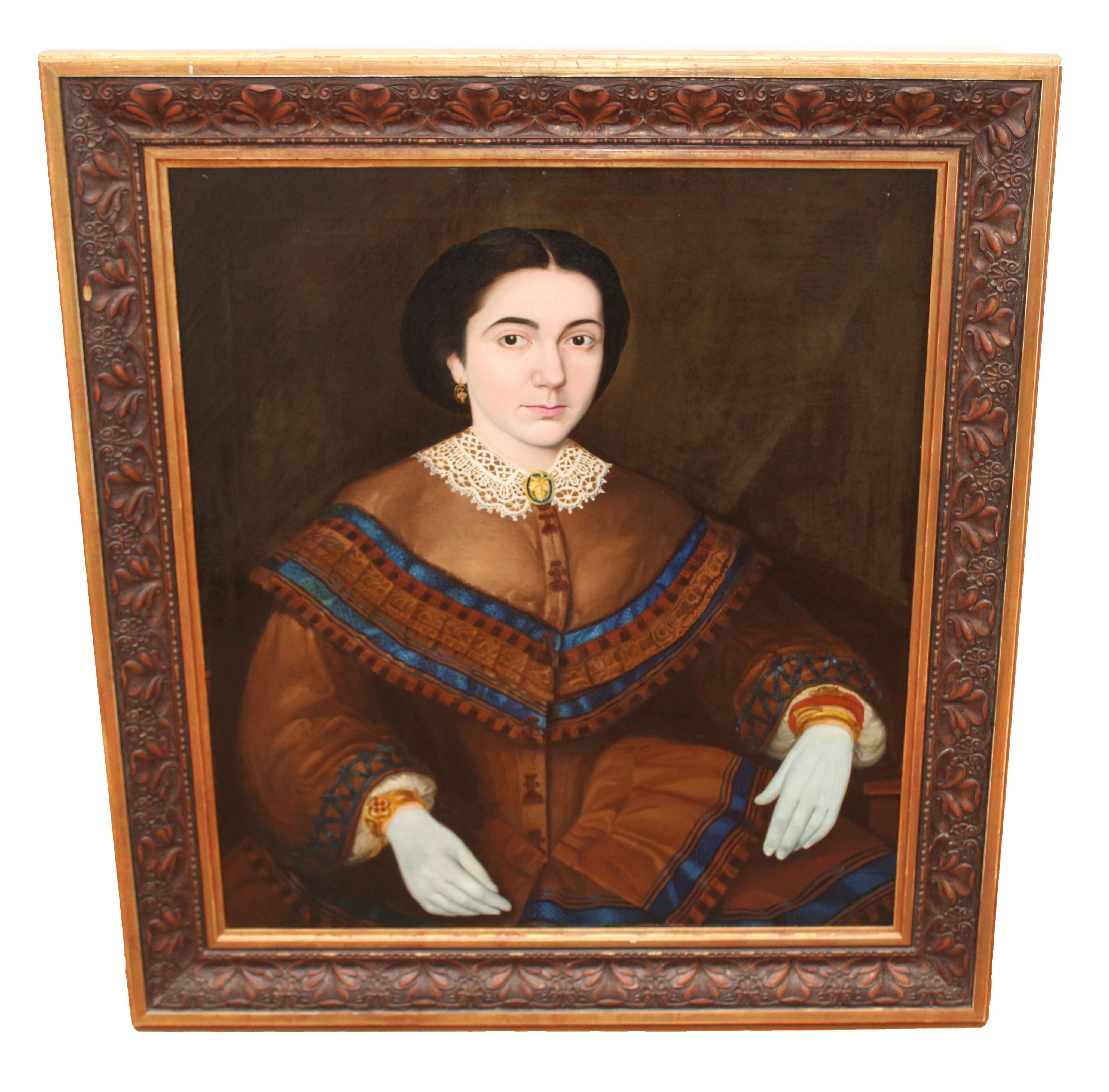 Escuela española (XIX) - Óleo sobre tela - Retrato de una dama