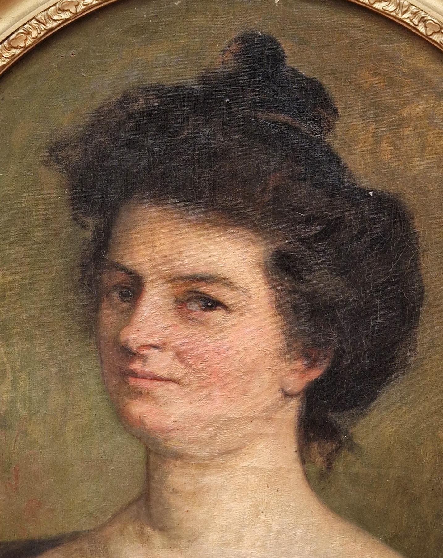 Escuela española (XIX) - Óleo sobre tela - Retrato femenino - Painting Antiguos maestros de Unknown