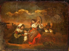 Escuela española (XIX) - Óleo sobre zinc - Fiesta campestre