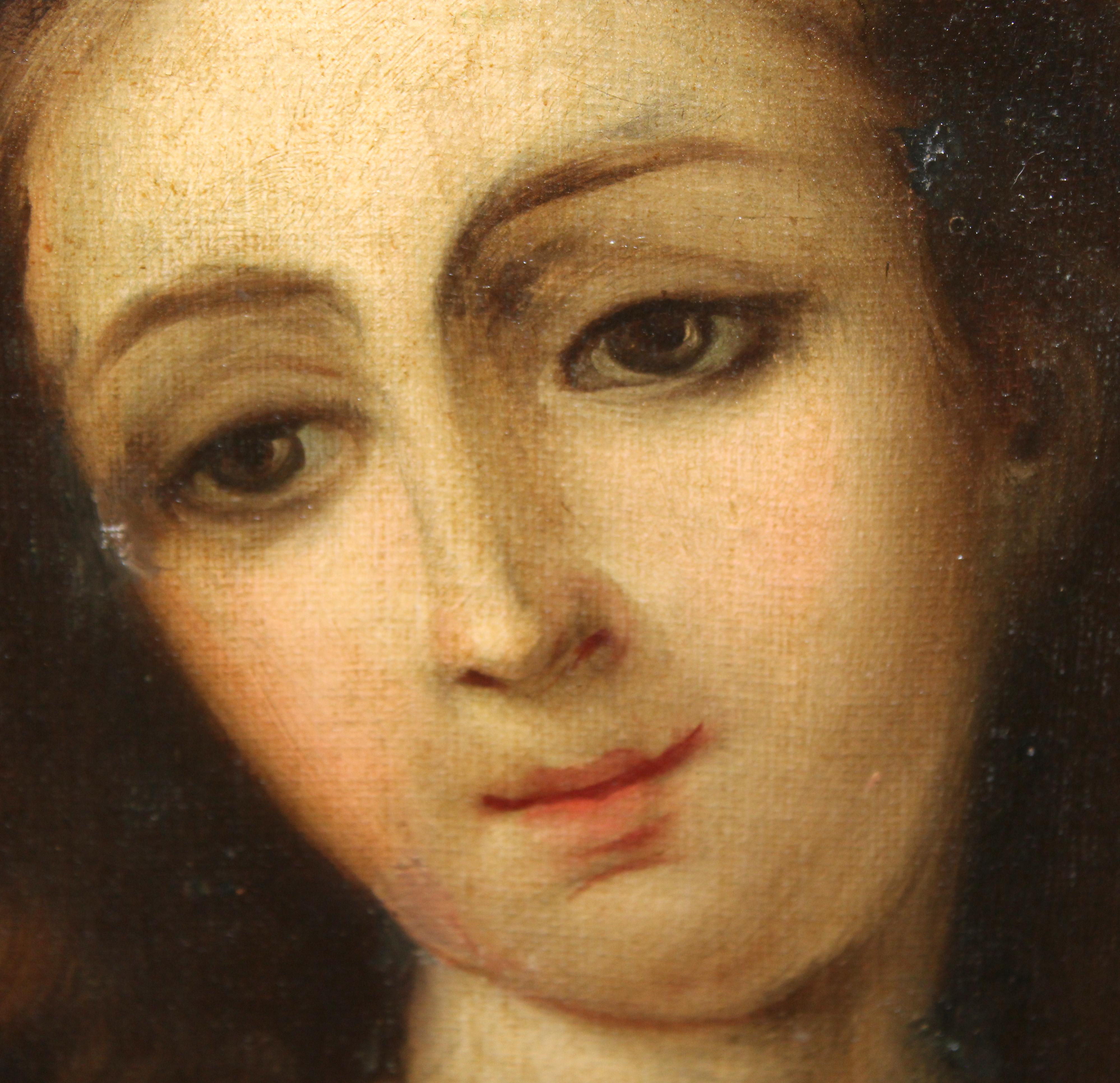 Escuela española (XIX) - Santa Bárbara - Óleo sobre tela - Marron Portrait Painting par Unknown