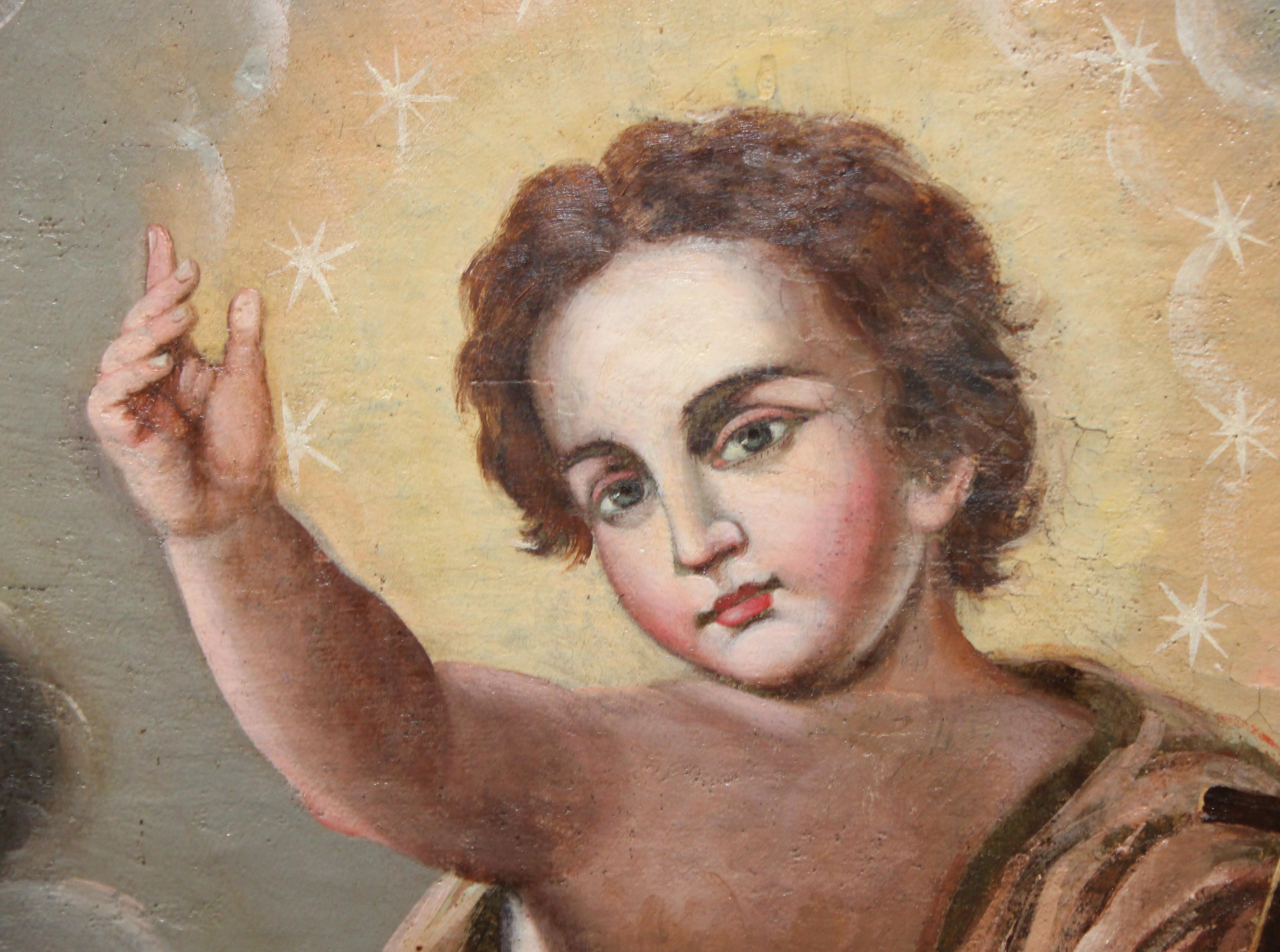 Escuela española (XVII) - Niño Jesús Salvador del Mundo - Figurative Painting Marrón de Unknown