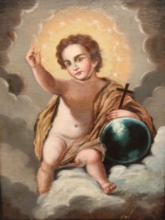 Antique Escuela española (XVII) - Niño Jesús Salvador del Mundo