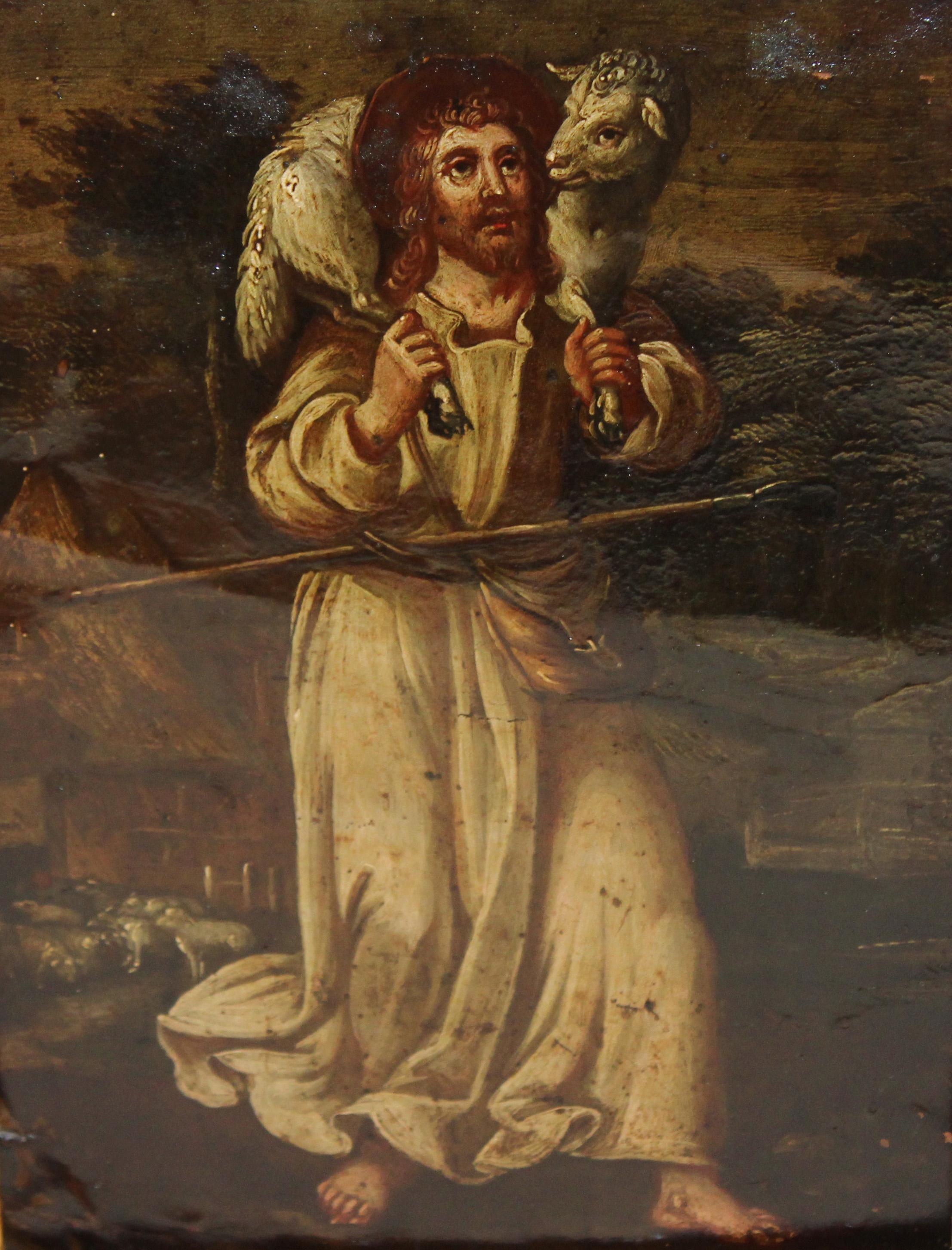 Escuela española (XVIII) - Óleo sobre cobre - El buen pastor - Painting de Unknown